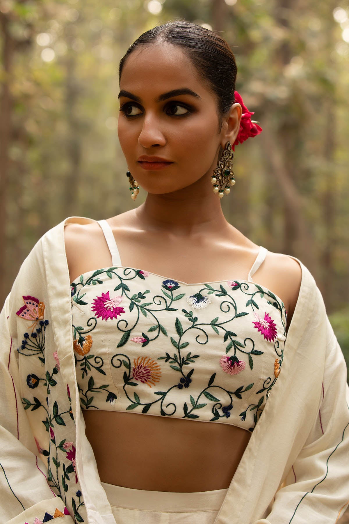 Ivory Chanderi Silk Jacket Set