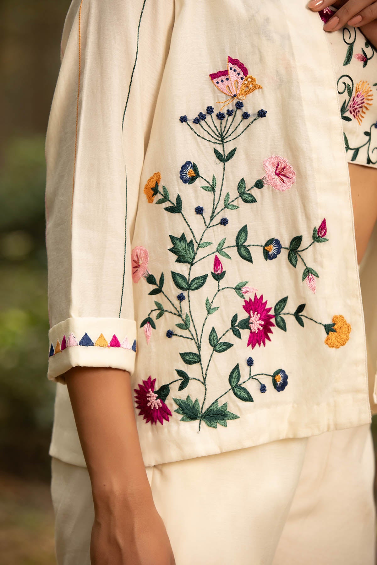 Ivory Chanderi Silk Jacket Set