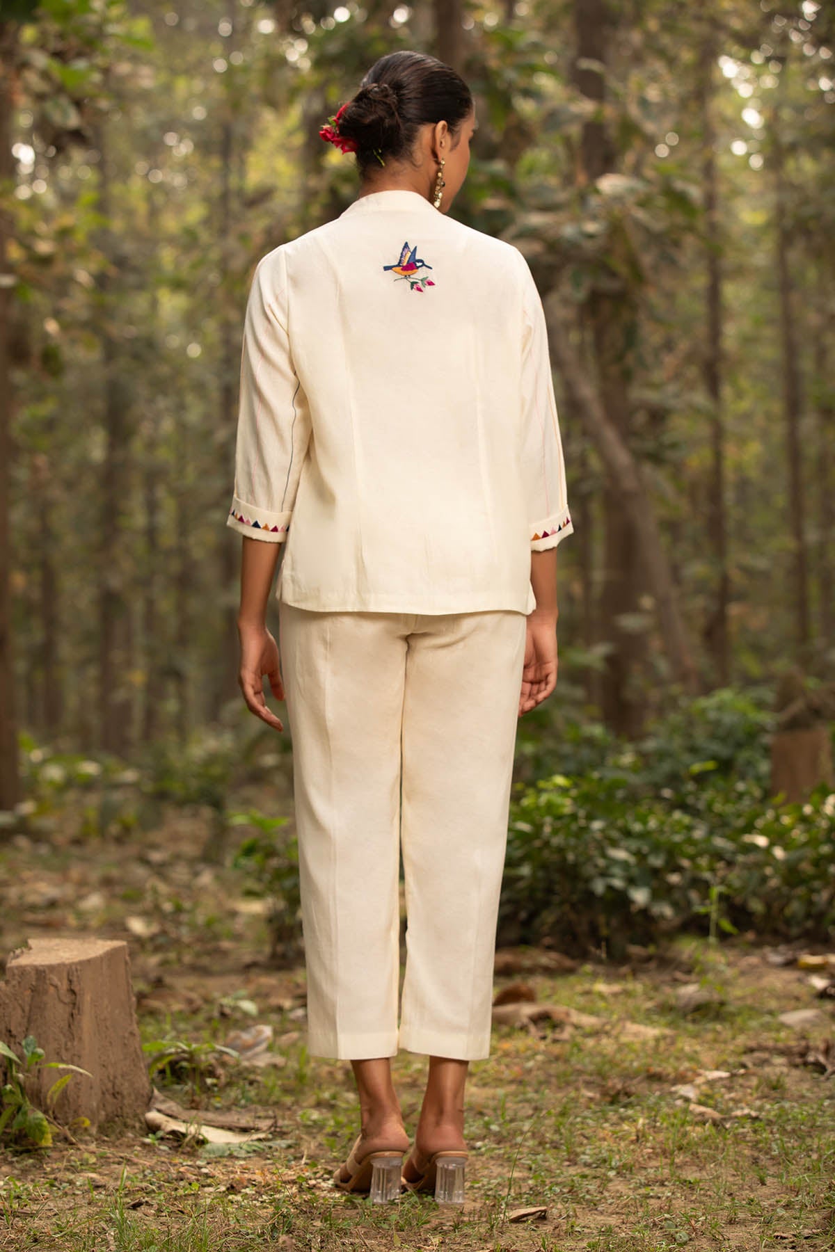 Ivory Chanderi Silk Jacket Set