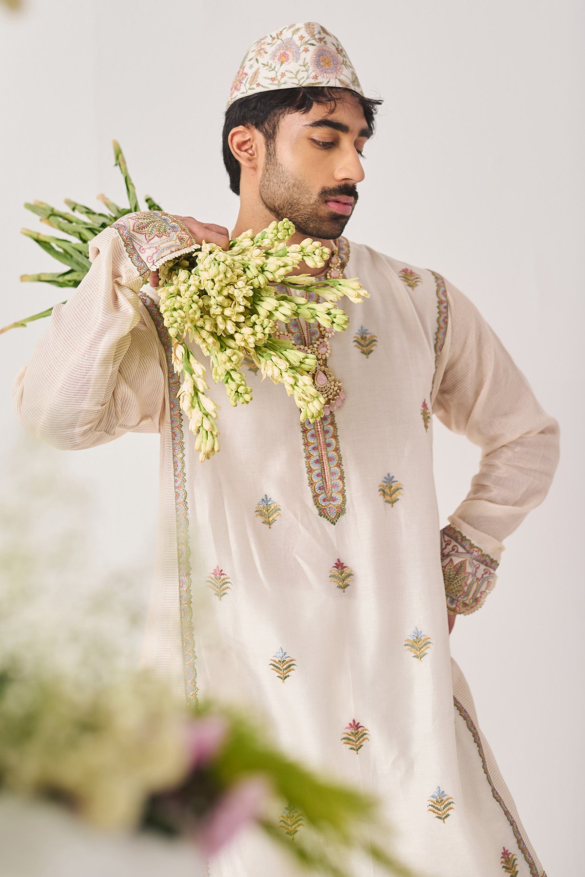 Ivory Chanderi Woven Kurta Set