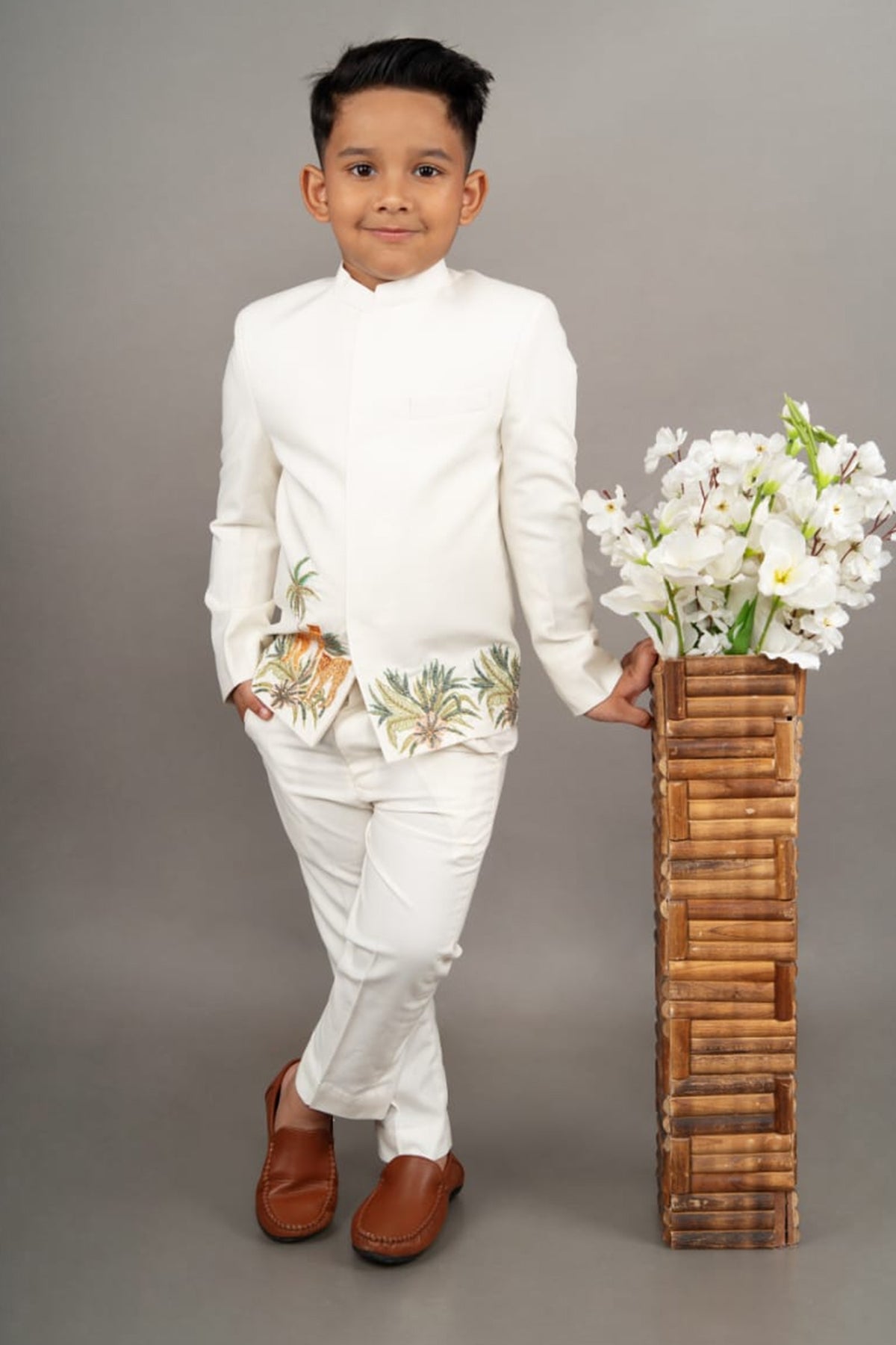 Buy Ivory Cheetah Printed Suit Set for boy by Little Brats online available at scrollnshops