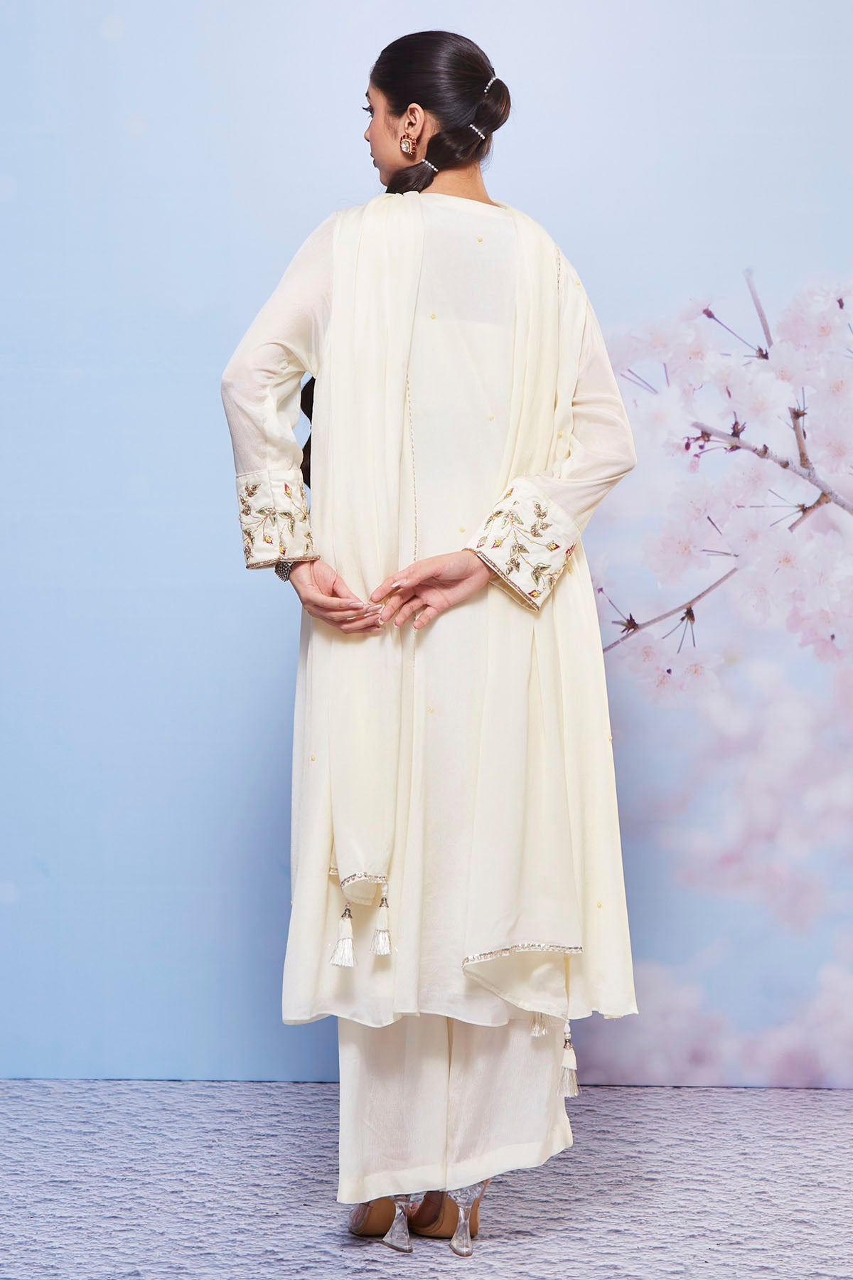 Ivory Chiffon A-Line Kurta Set