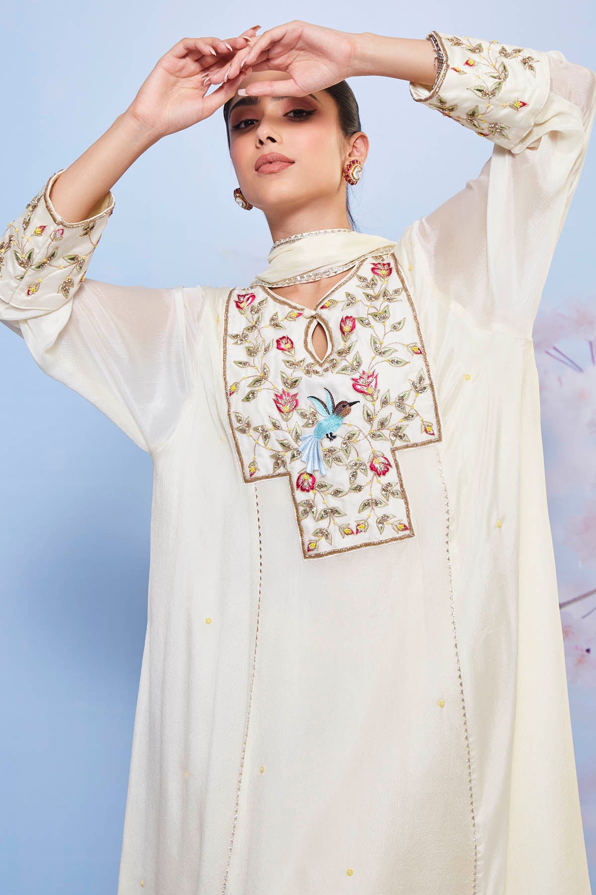 Ivory Chiffon A-Line Kurta Set