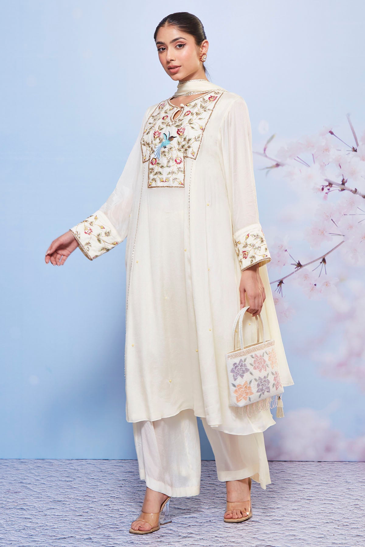 Ivory Chiffon A-Line Kurta Set