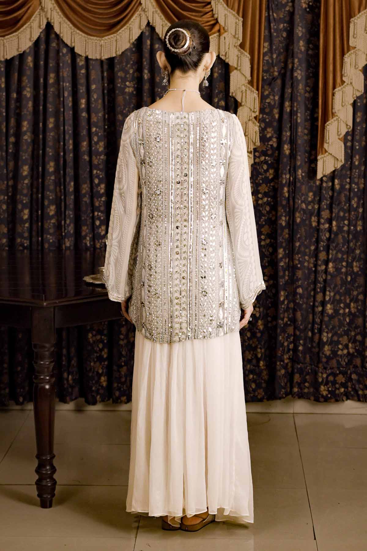 Ivory Chiffon Applique Kurta Set