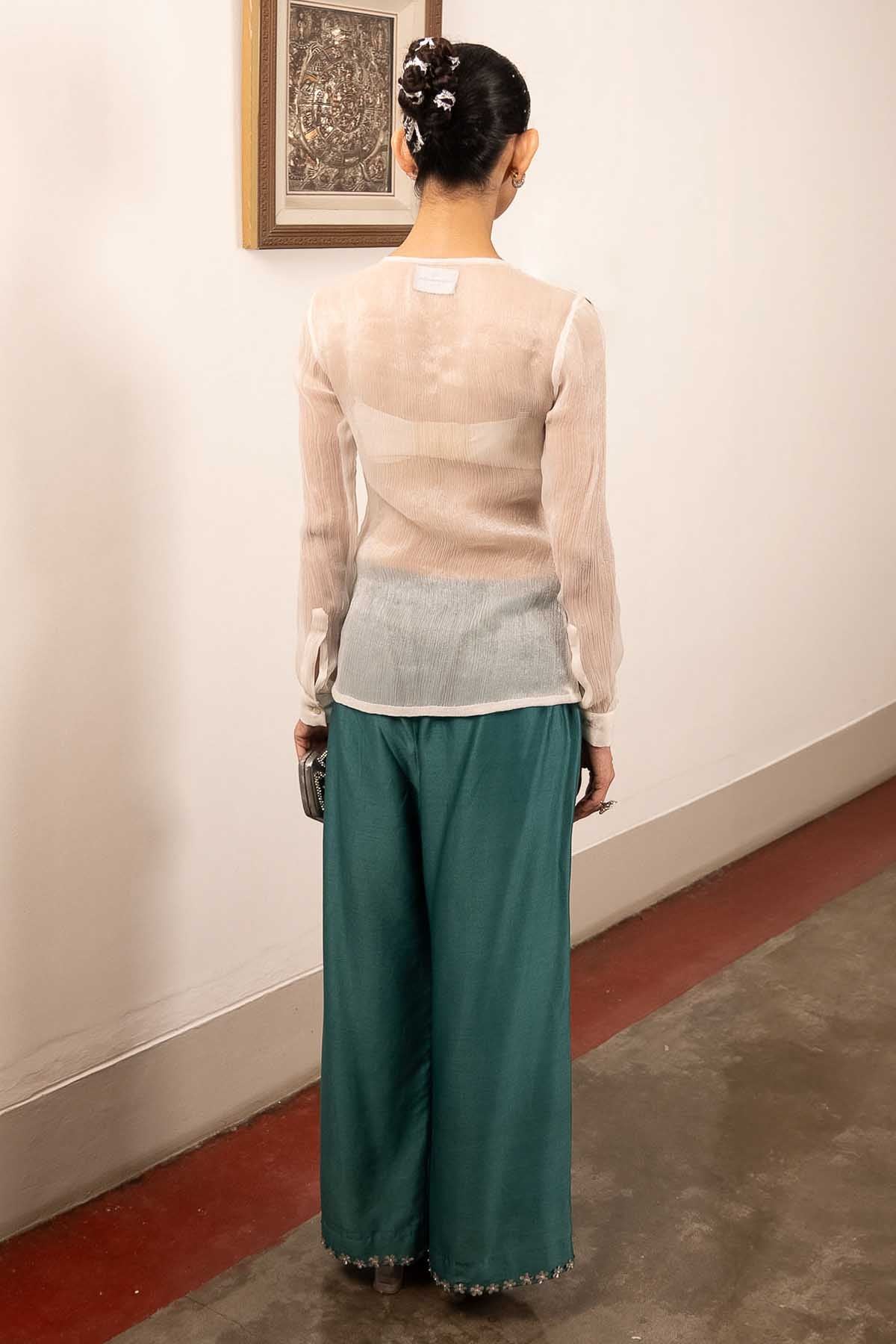 Ivory Chiffon Embroidered Top