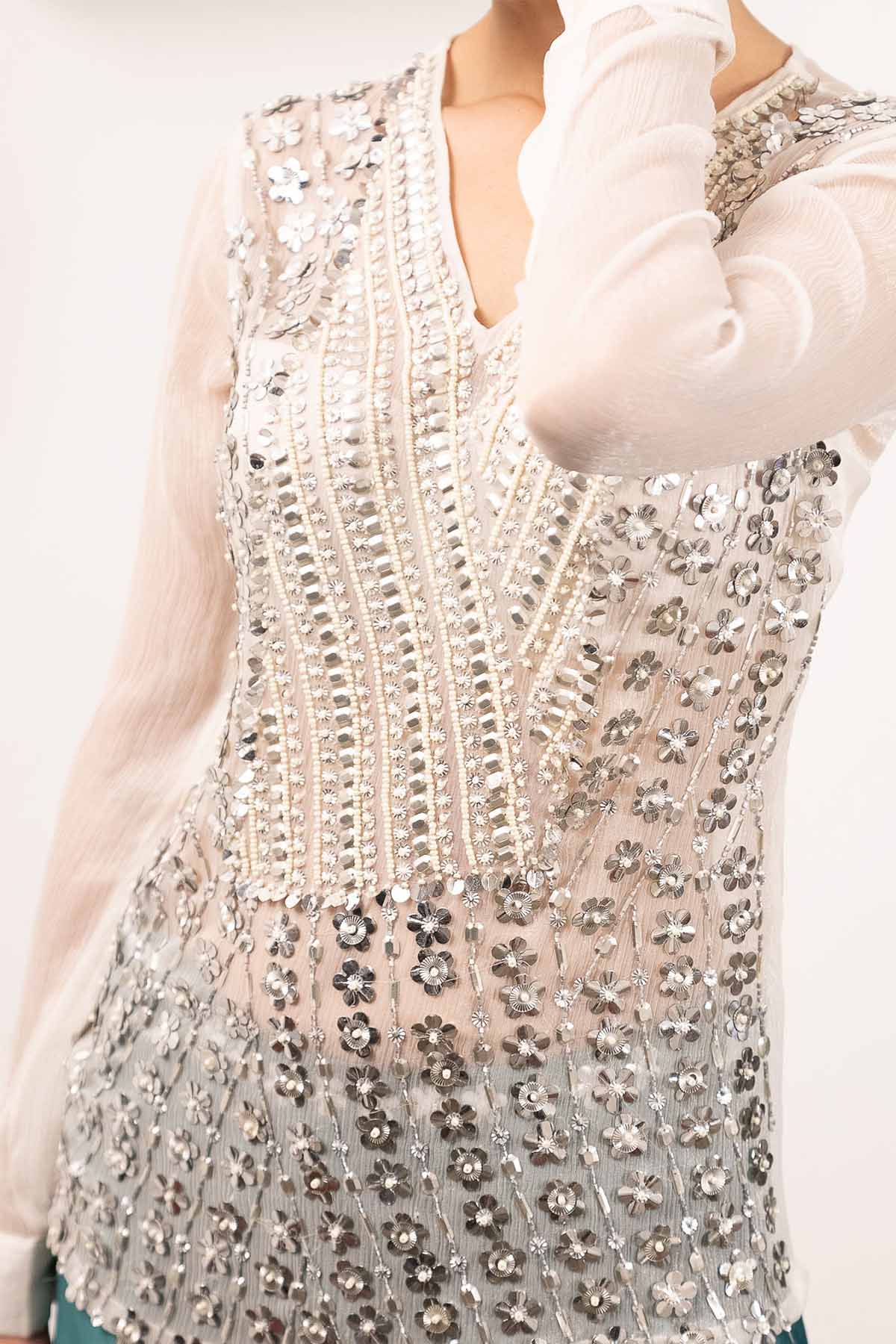 Ivory Chiffon Embroidered Top