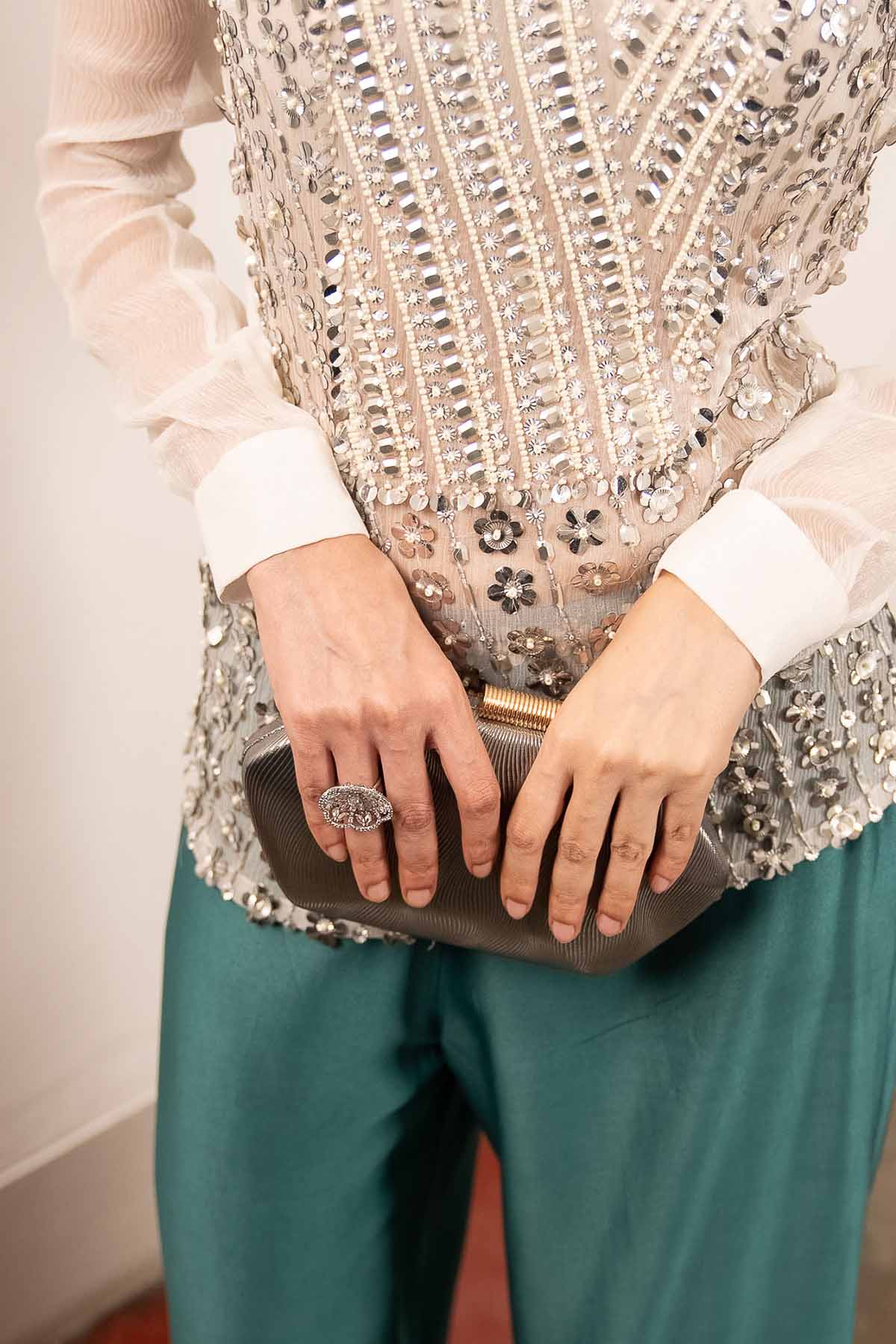 Ivory Chiffon Embroidered Top