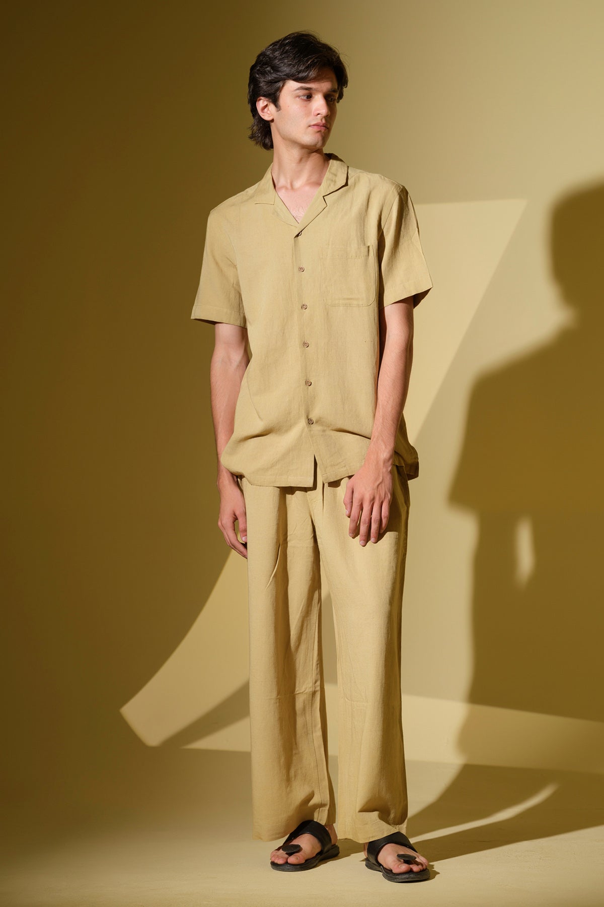 Buy Ivory Collar Shirt & Trousers by Vasudhaa Vastrram for men online at ScrollnShops