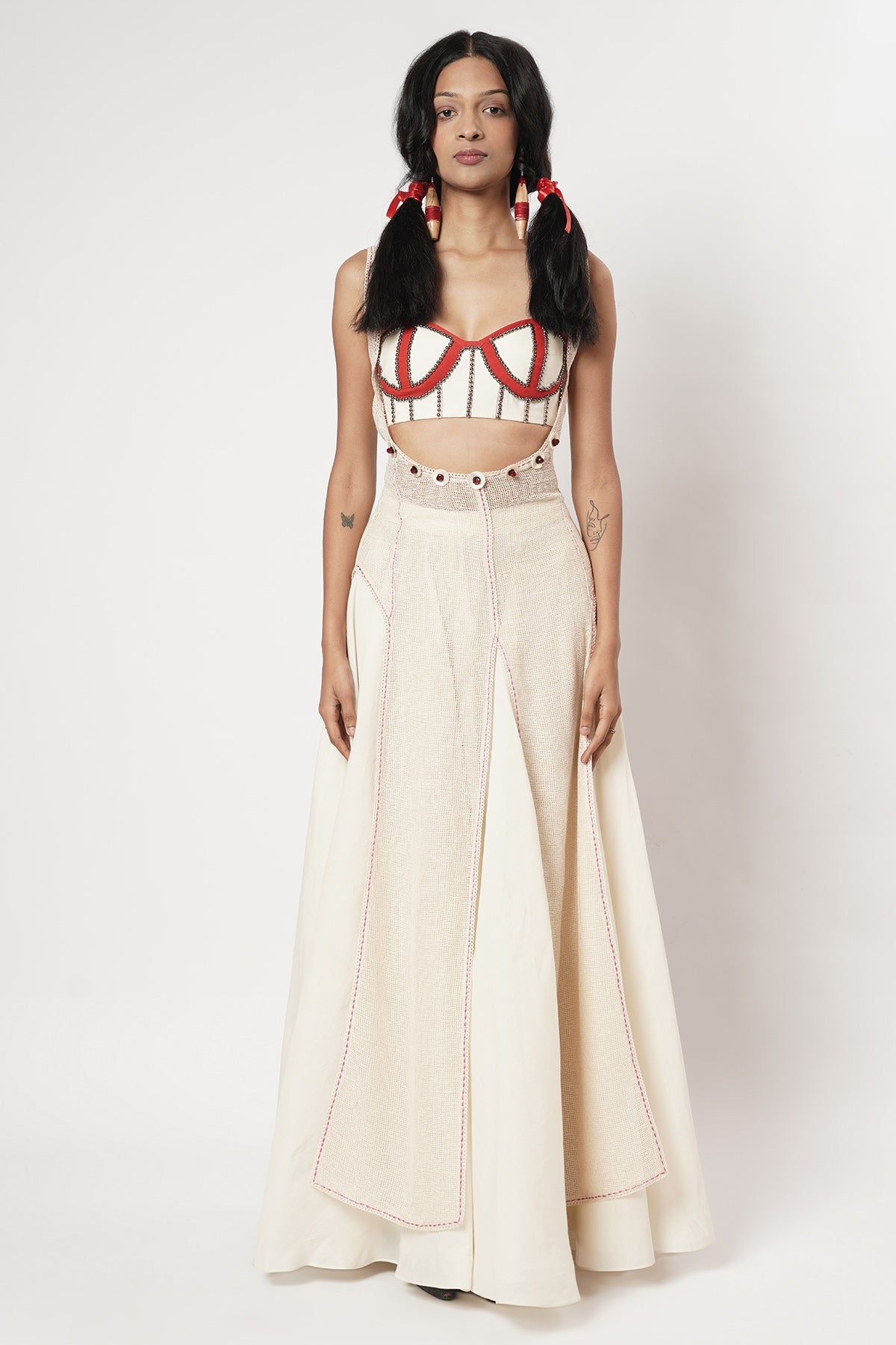 Buy Ivory Cotton Beaded Co-ord Set for women by Shwetanga online available at scrollnshops