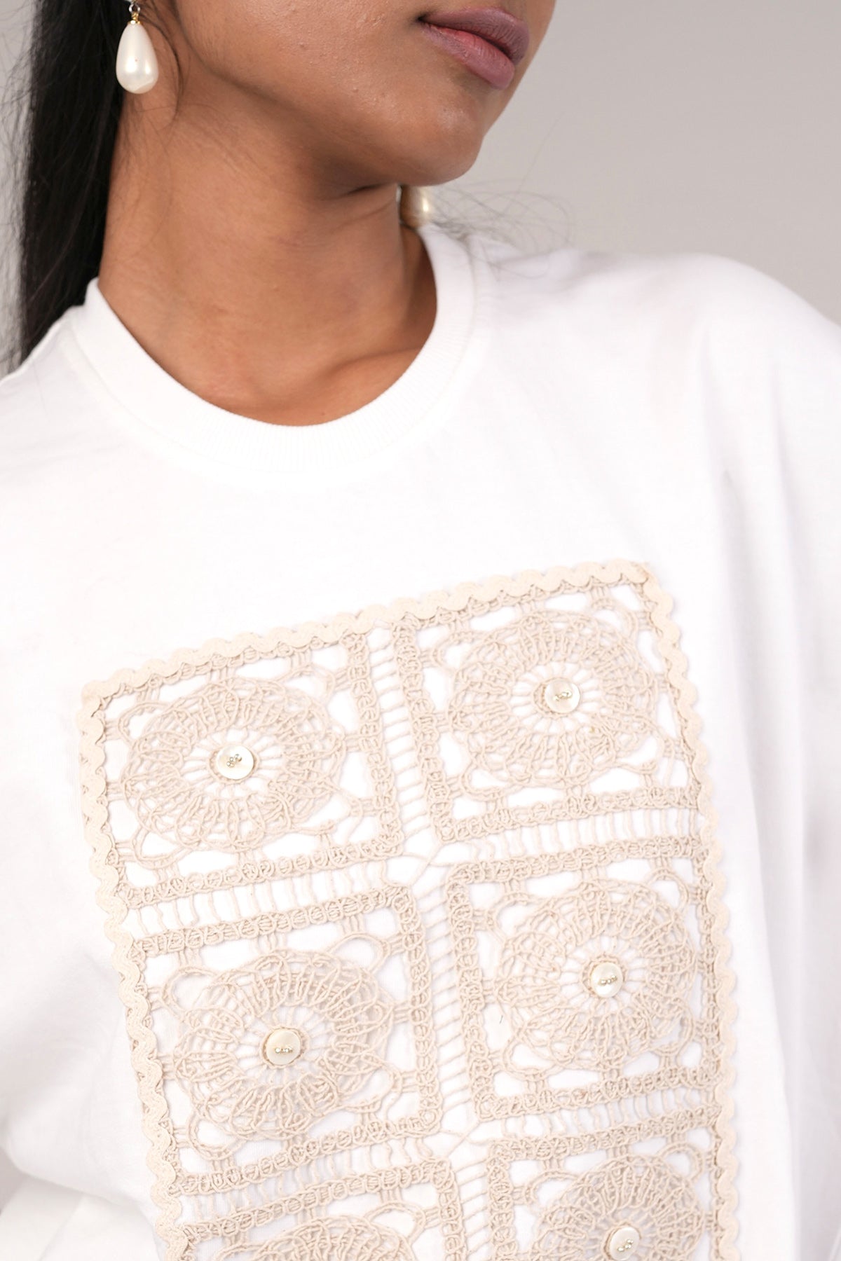 Ivory Cotton Crochet T-Shirt