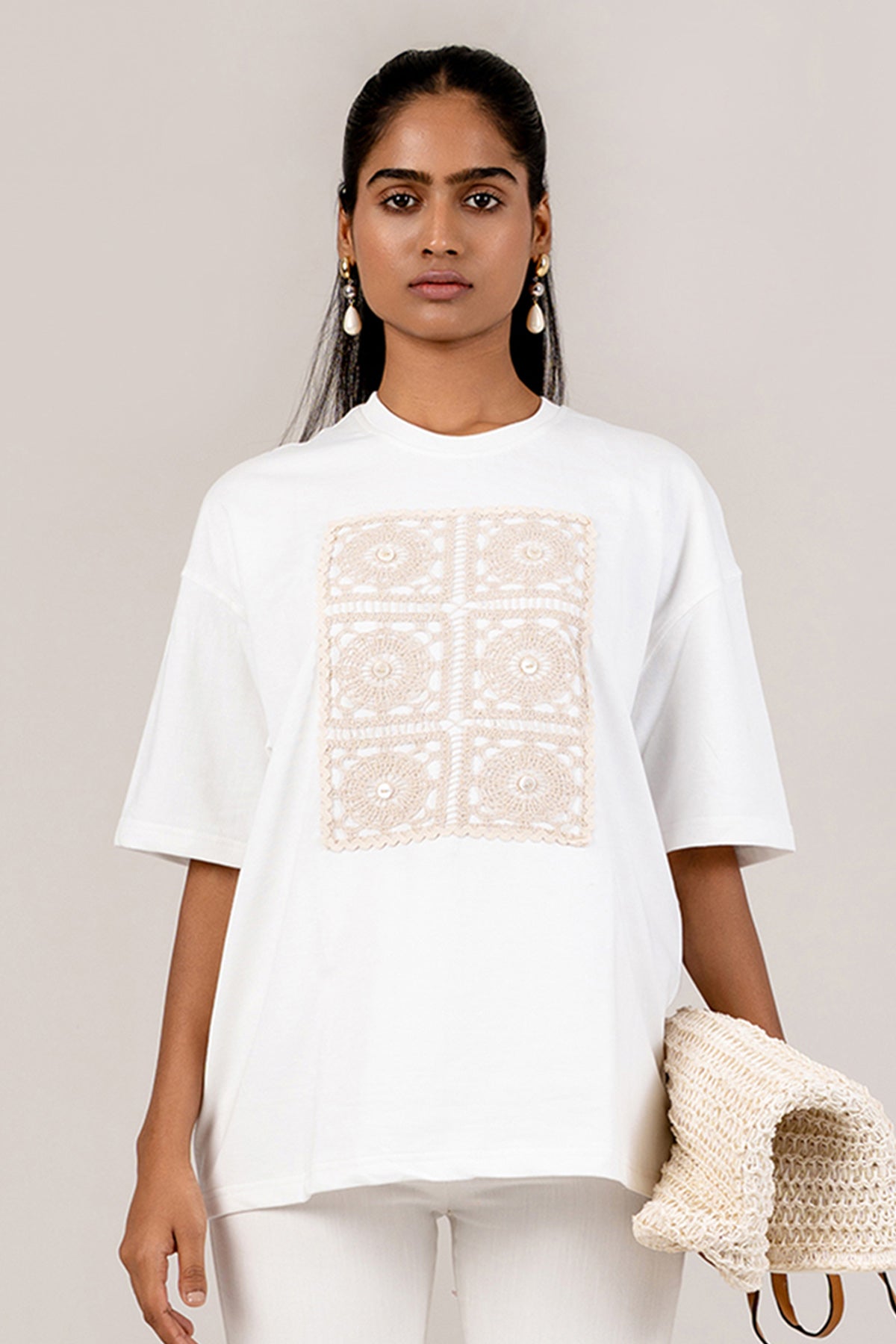 Ivory Cotton Crochet T-Shirt