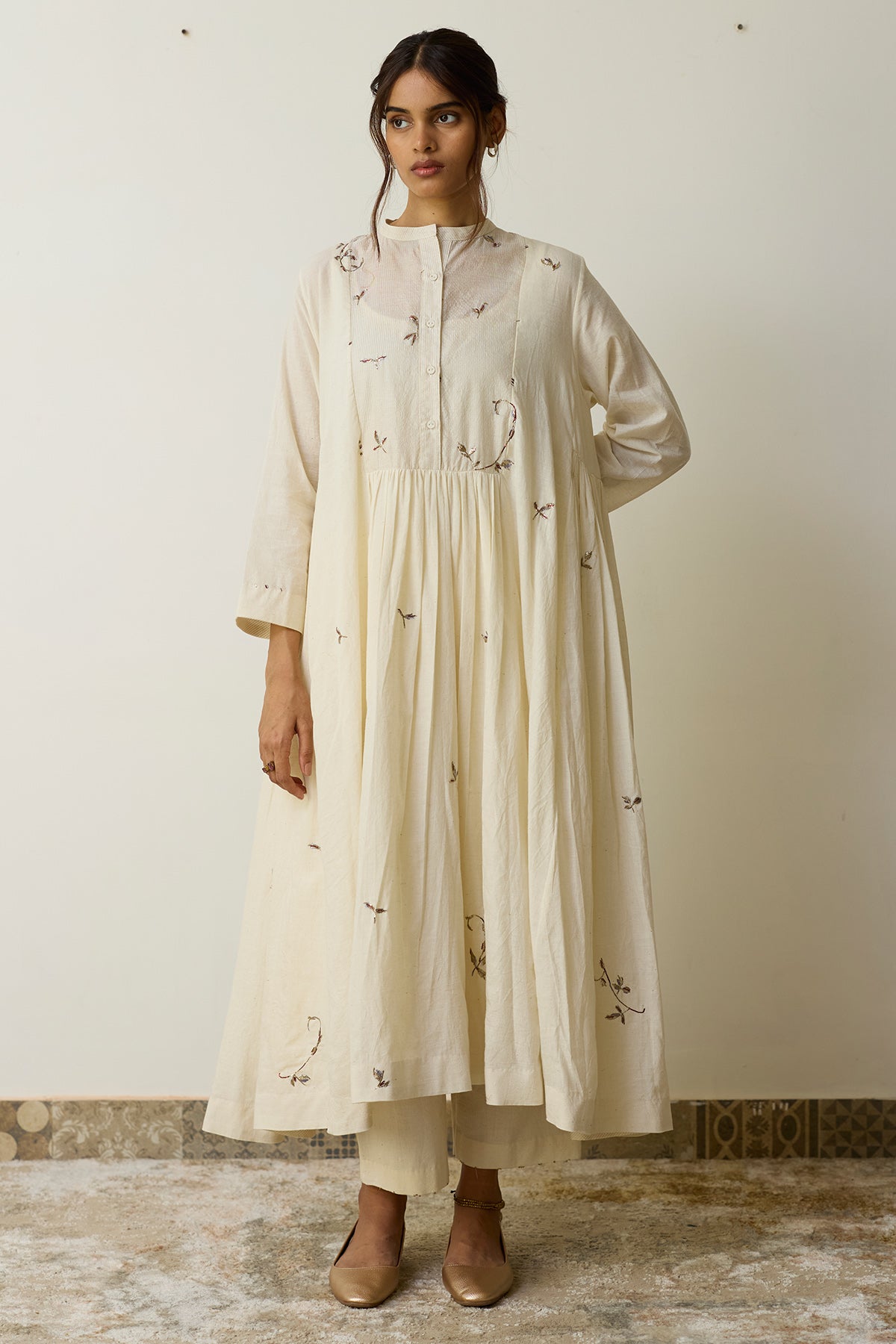 Buy Ivory Cotton Dabka Kurta Set for women by Rhua India online available at scrollnshops