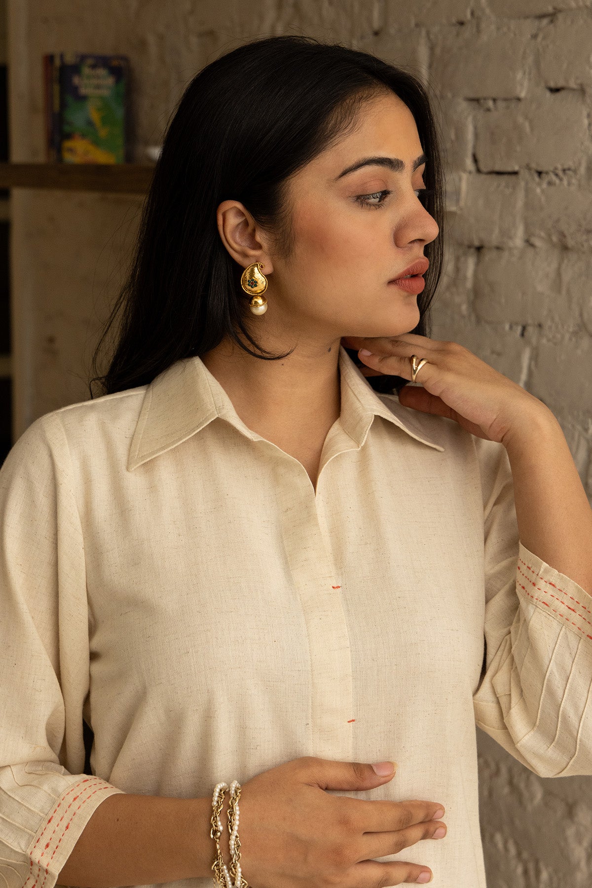 Ivory Cotton Floral Kurta Set