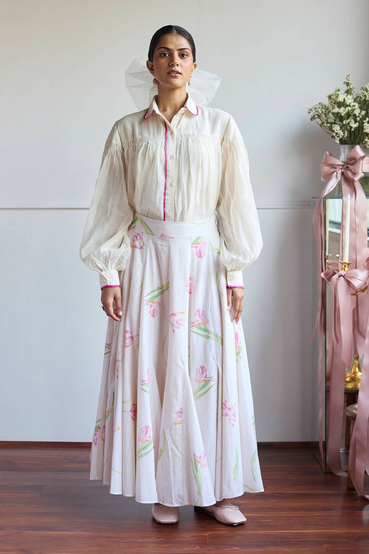 Buy Ivory Cotton Godet Pleated Skirt by Juanita by Shubhda for women online at ScrollnShops