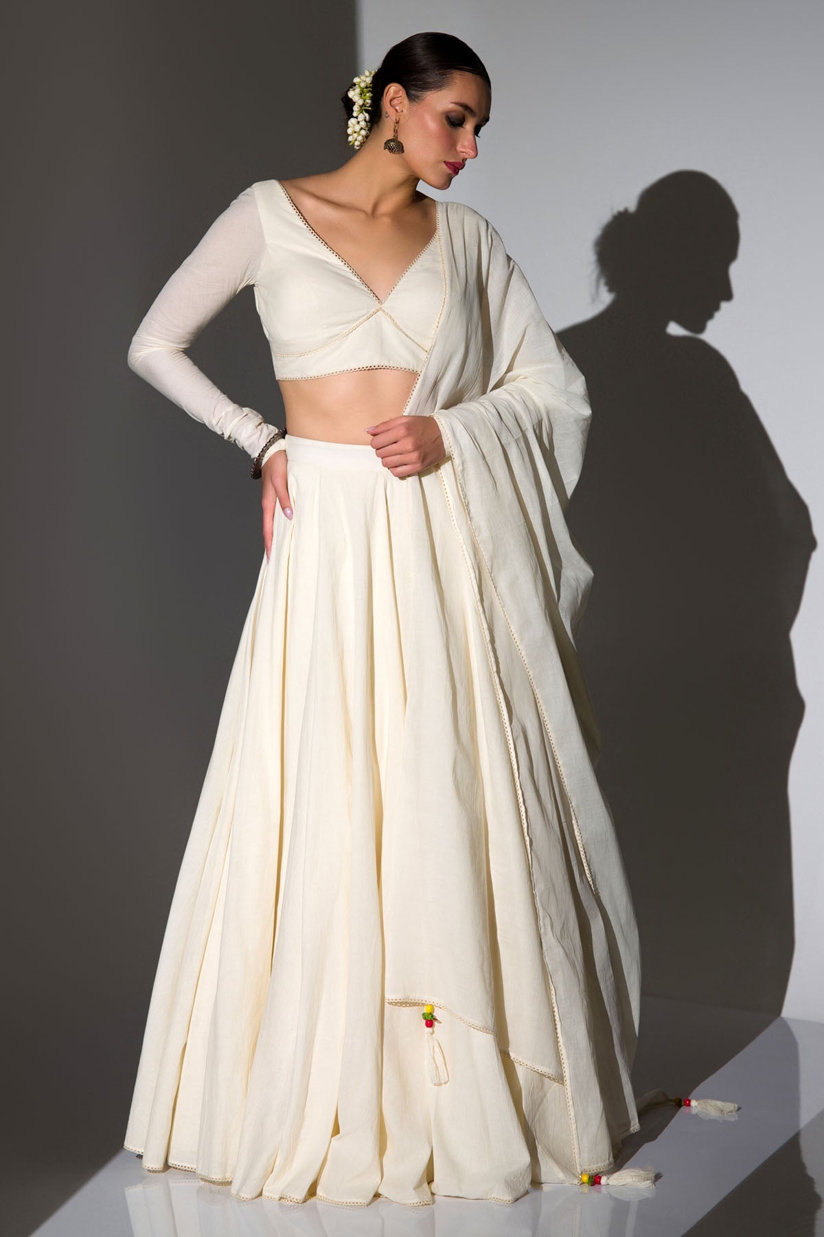 Buy Rasha Ivory Cotton Lace Lehenga Set for Women Online at ScrollnShops