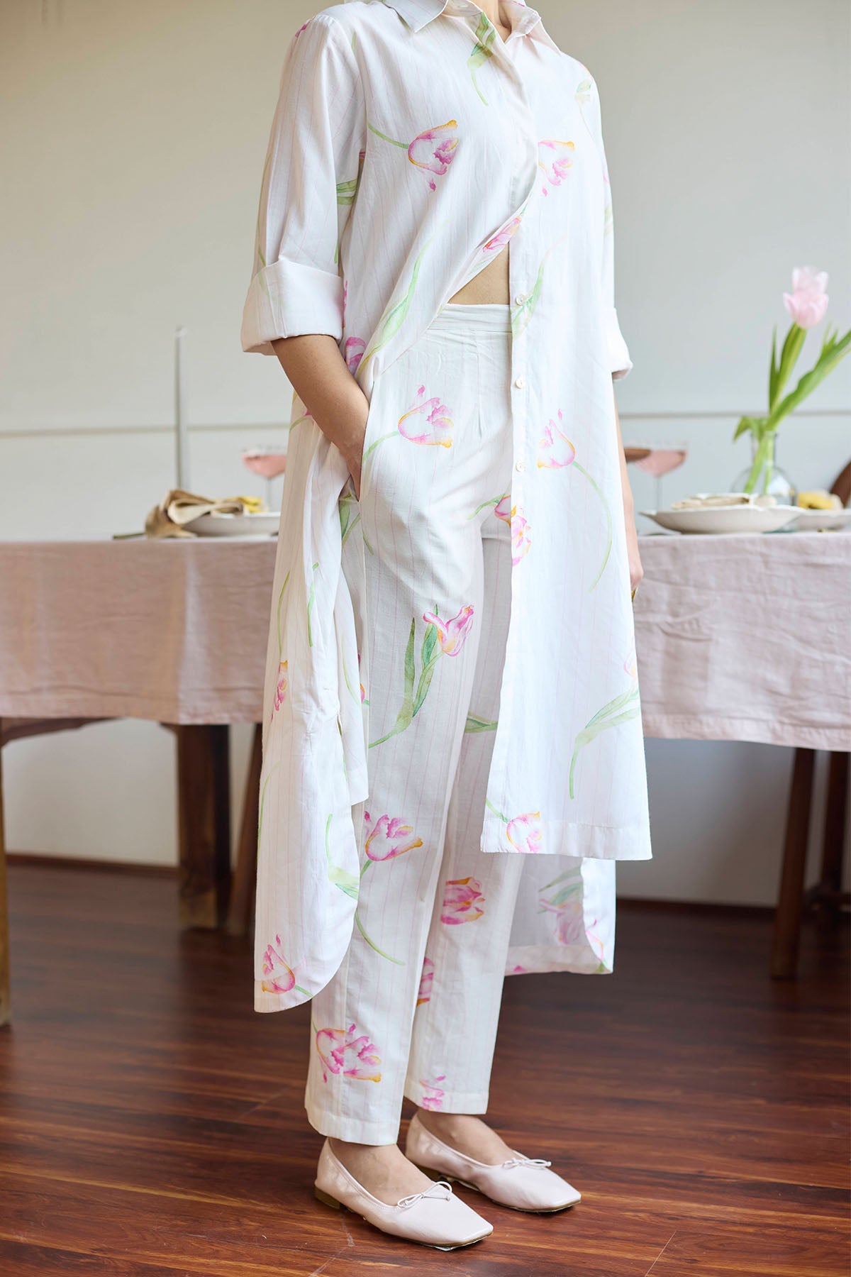 Ivory Cotton Long Shirt & Pants