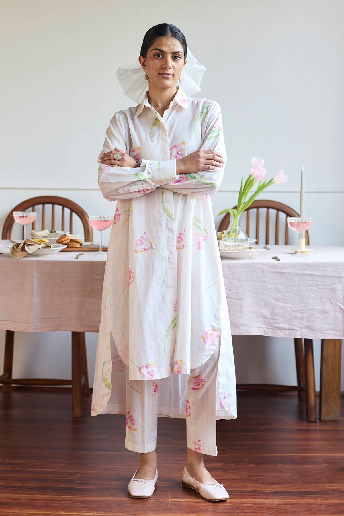 Buy Ivory Cotton Long Shirt & Pants by Juanita by Shubhda for women online at ScrollnShops