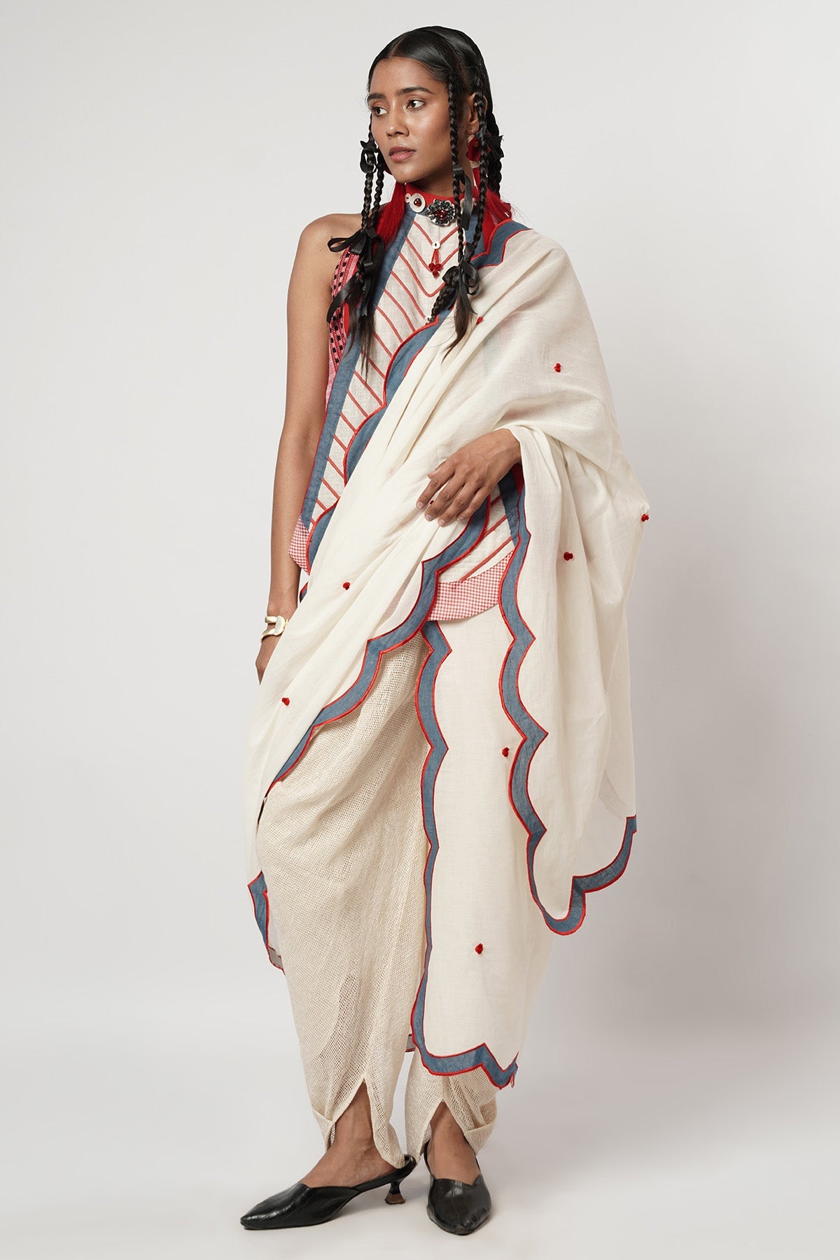 Buy Ivory Cotton Metallic Saree Set for women by Shwetanga online available at scrollnshops