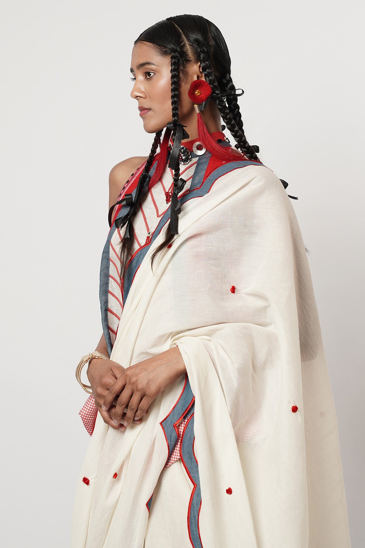 Ivory Cotton Metallic Saree Set