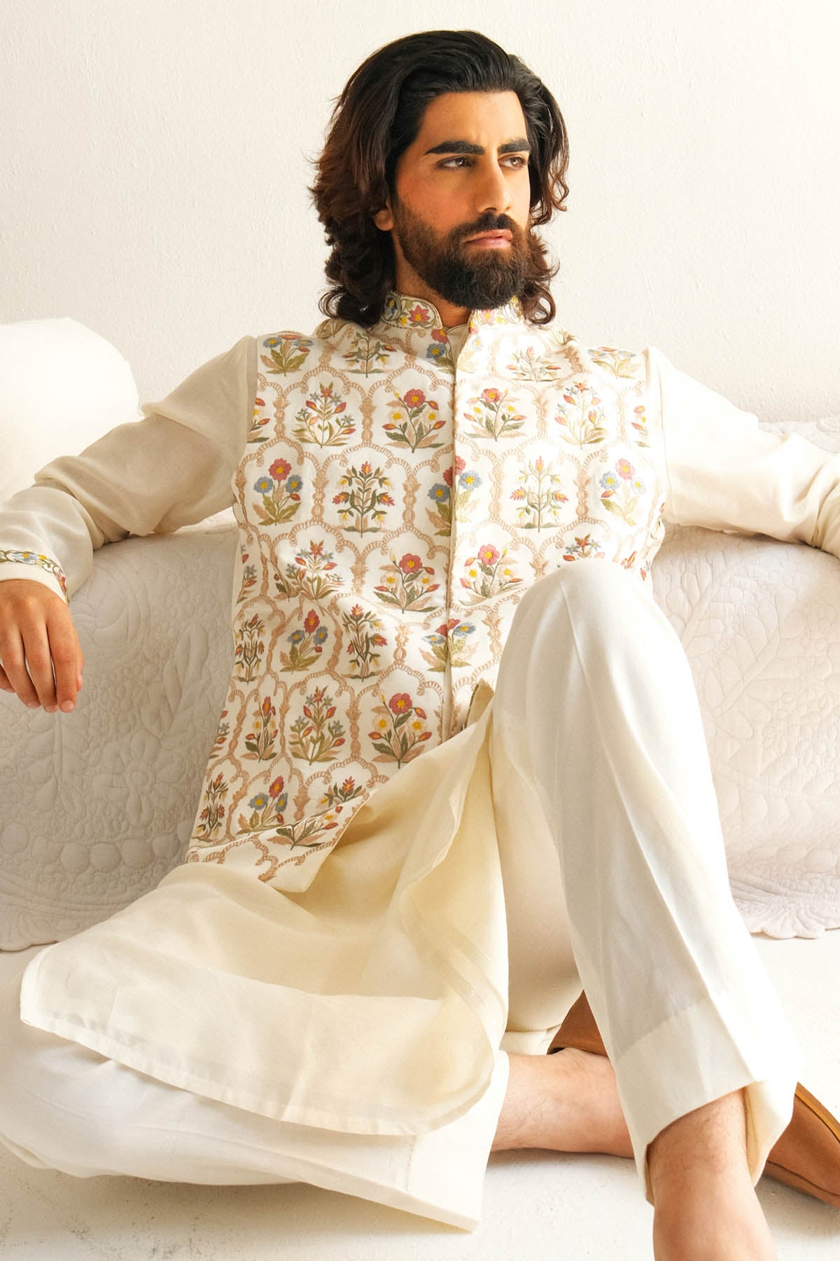 Ivory Cotton Silk Bundi Set