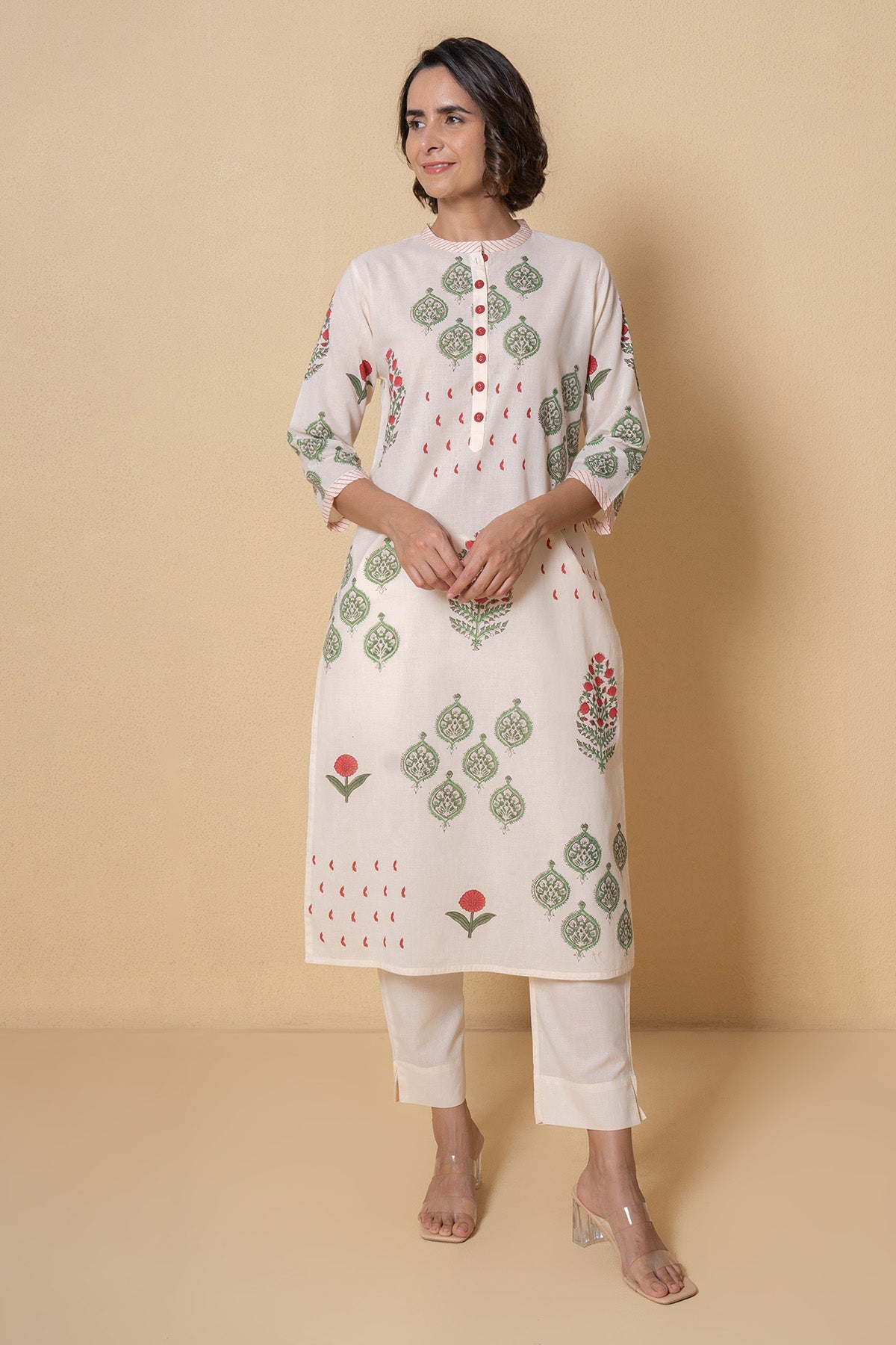 Ivory Cotton Straight Kurta Set