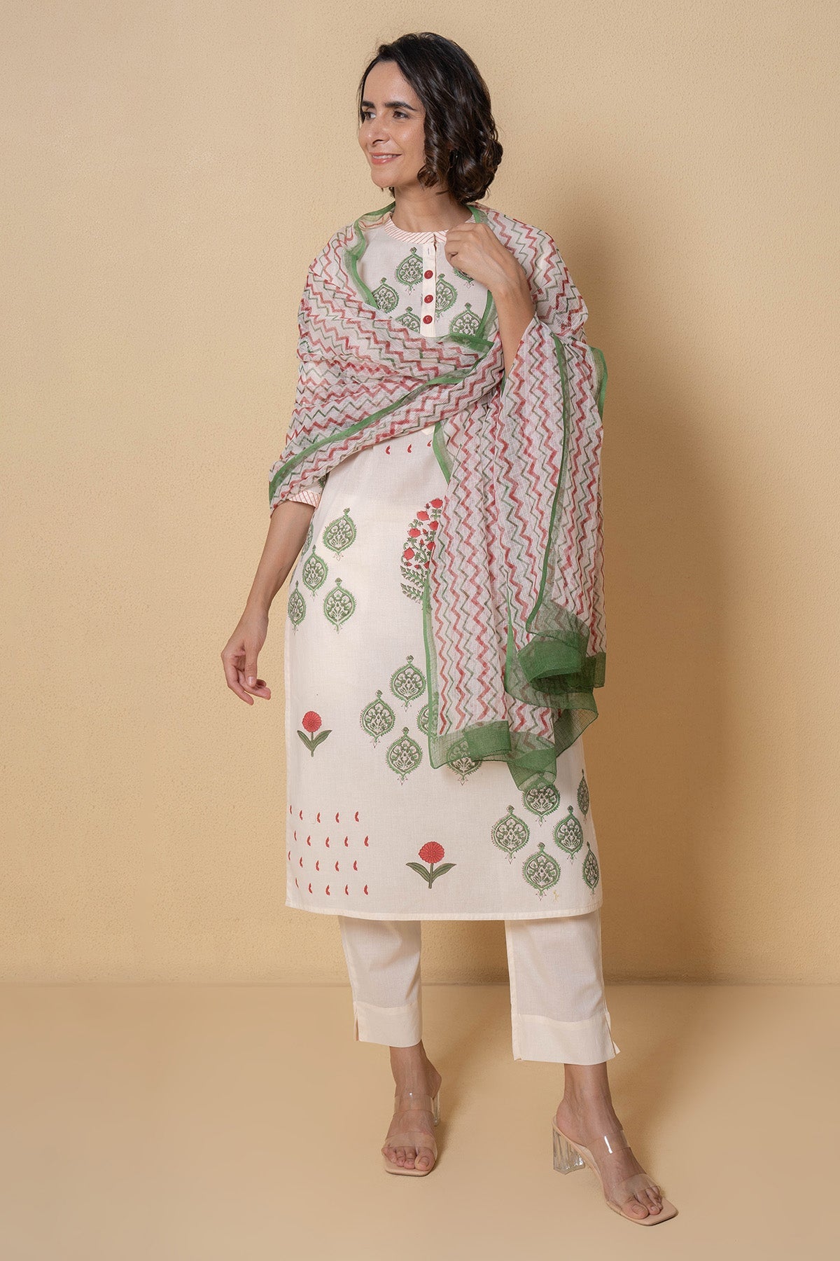 Buy Ivory Cotton Straight Kurta Set for Women Online at ScrollnShops