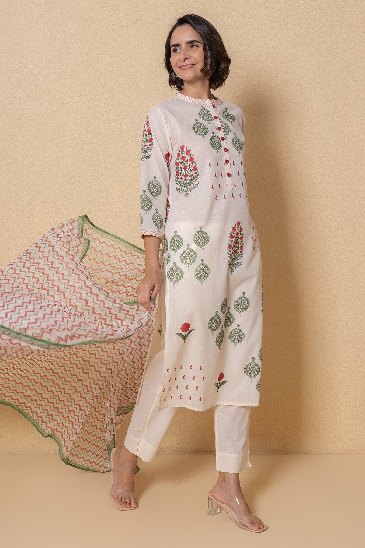Ivory Cotton Straight Kurta Set