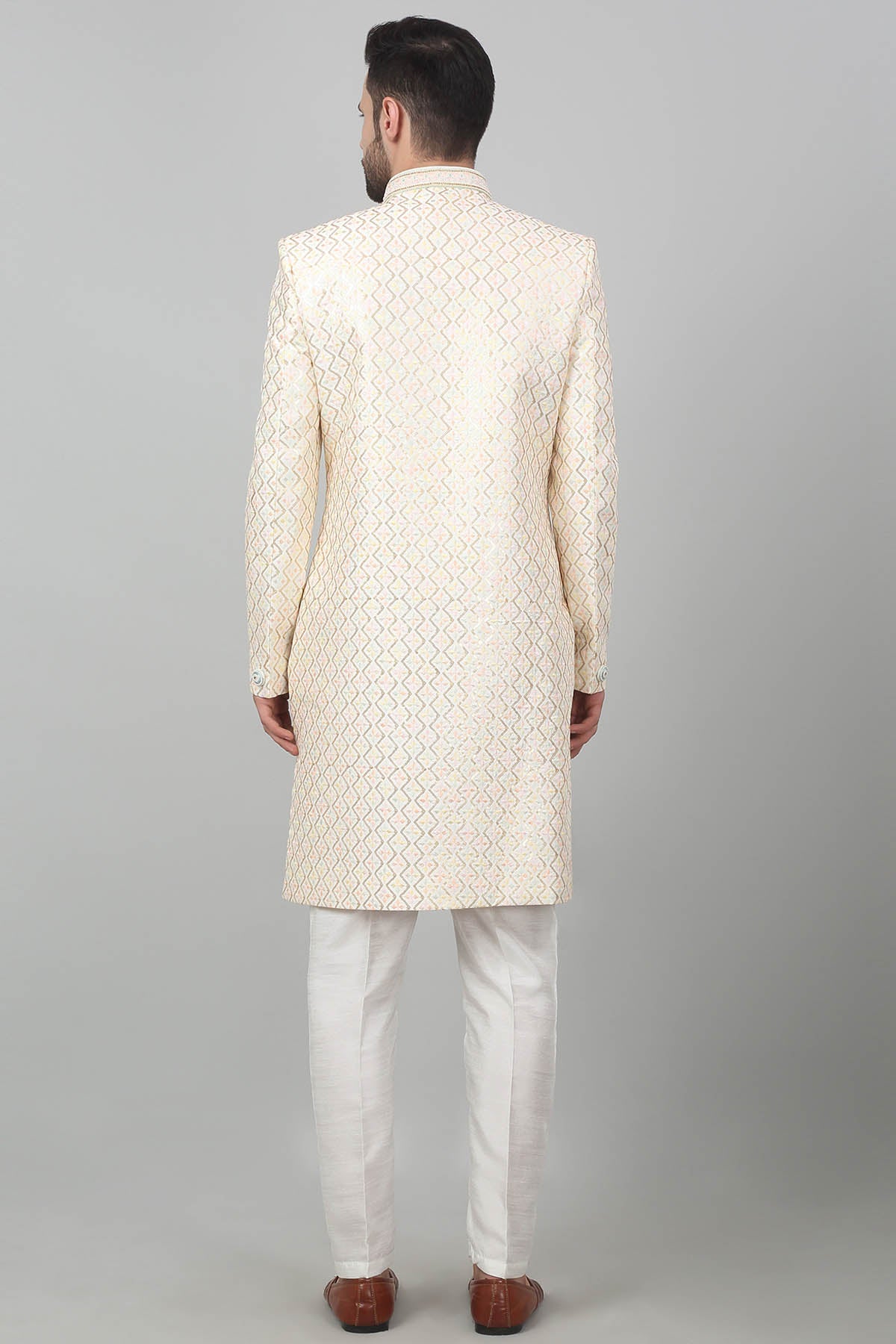 Ivory Cotton Thread Sherwani Set