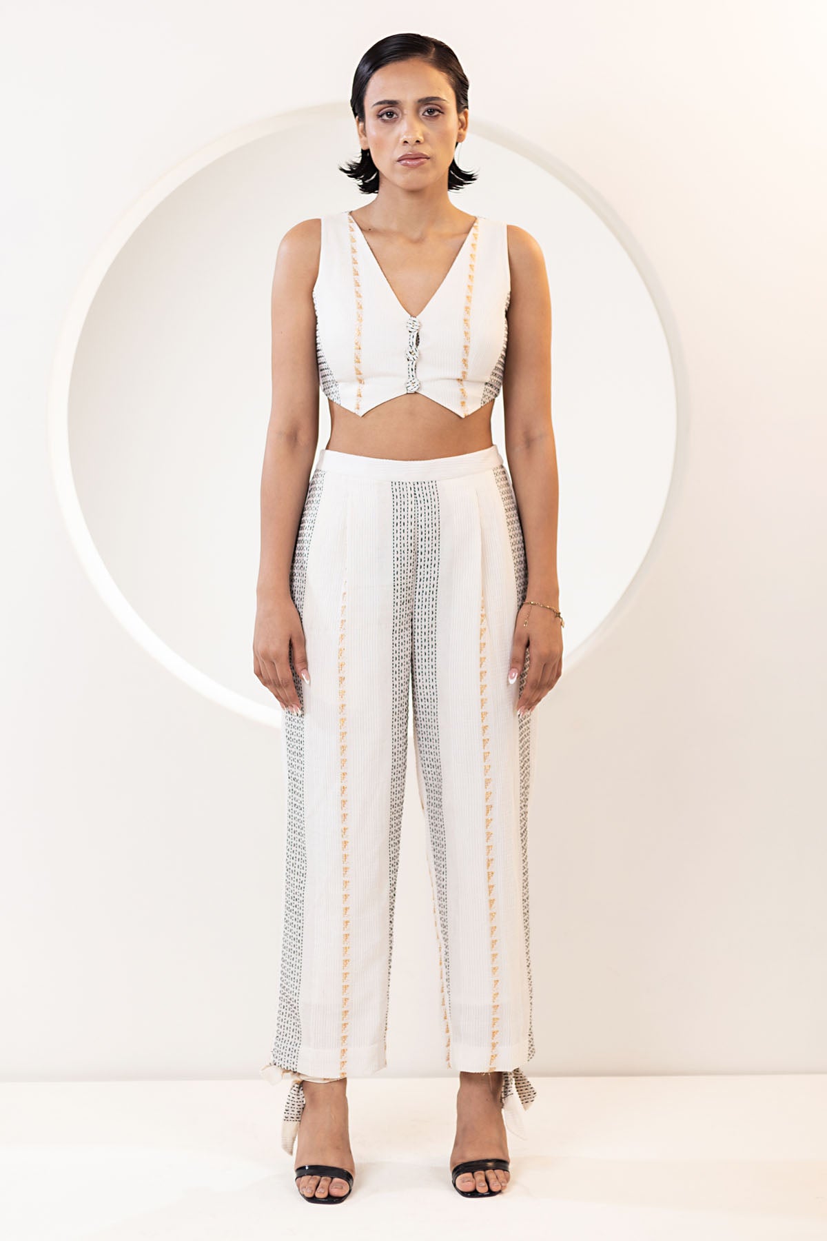Designer Kusmi Effortless Elegance: Ivory Handwoven Co-ord Set For Women at ScrollnShops