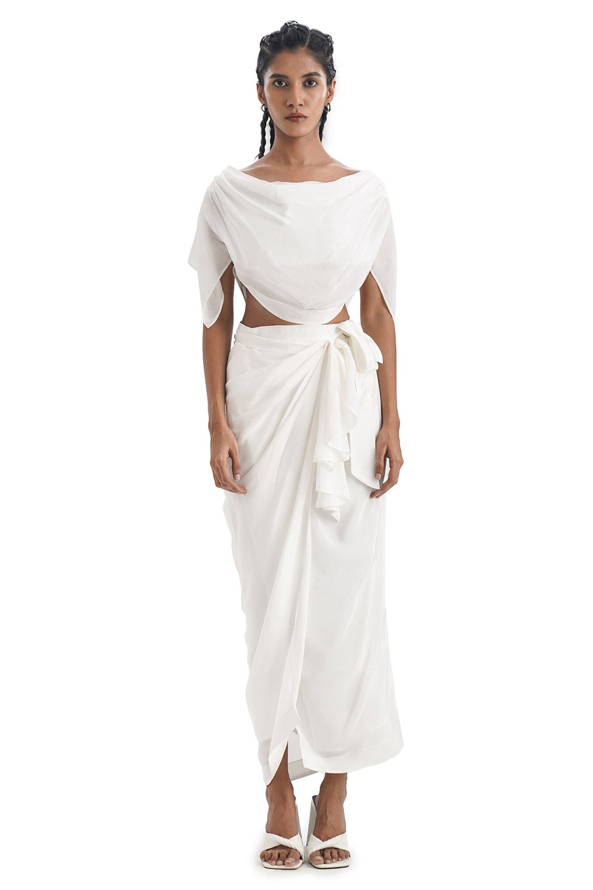 Buy Notre Ame Ivory Cowl Top & Draped Skirt For Women Online at ScrollnShops
