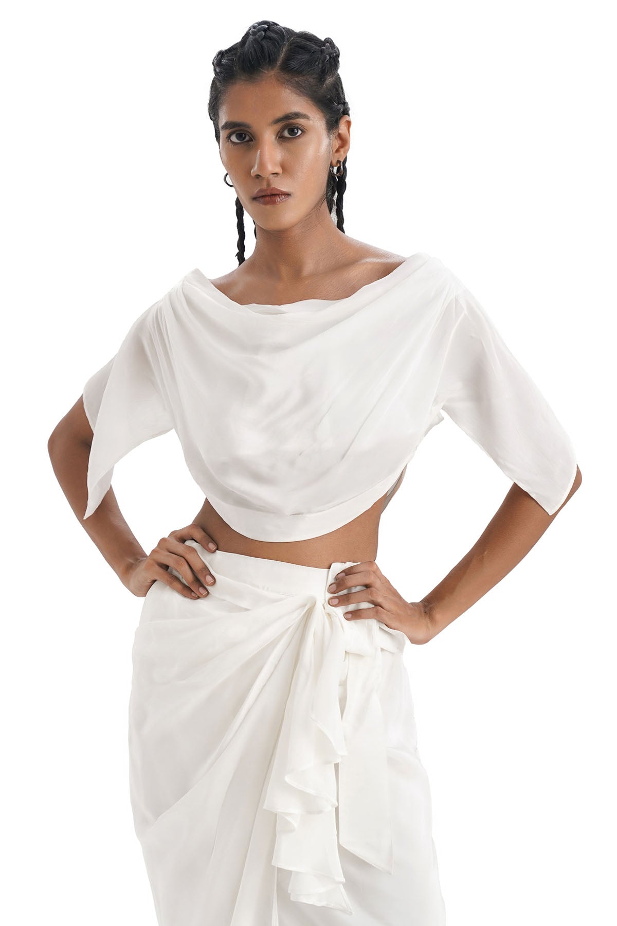 Ivory Cowl Top & Draped Skirt