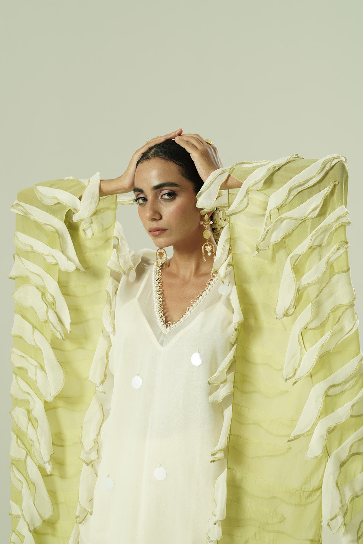 Ivory Crepe Beadwork Kurta Set