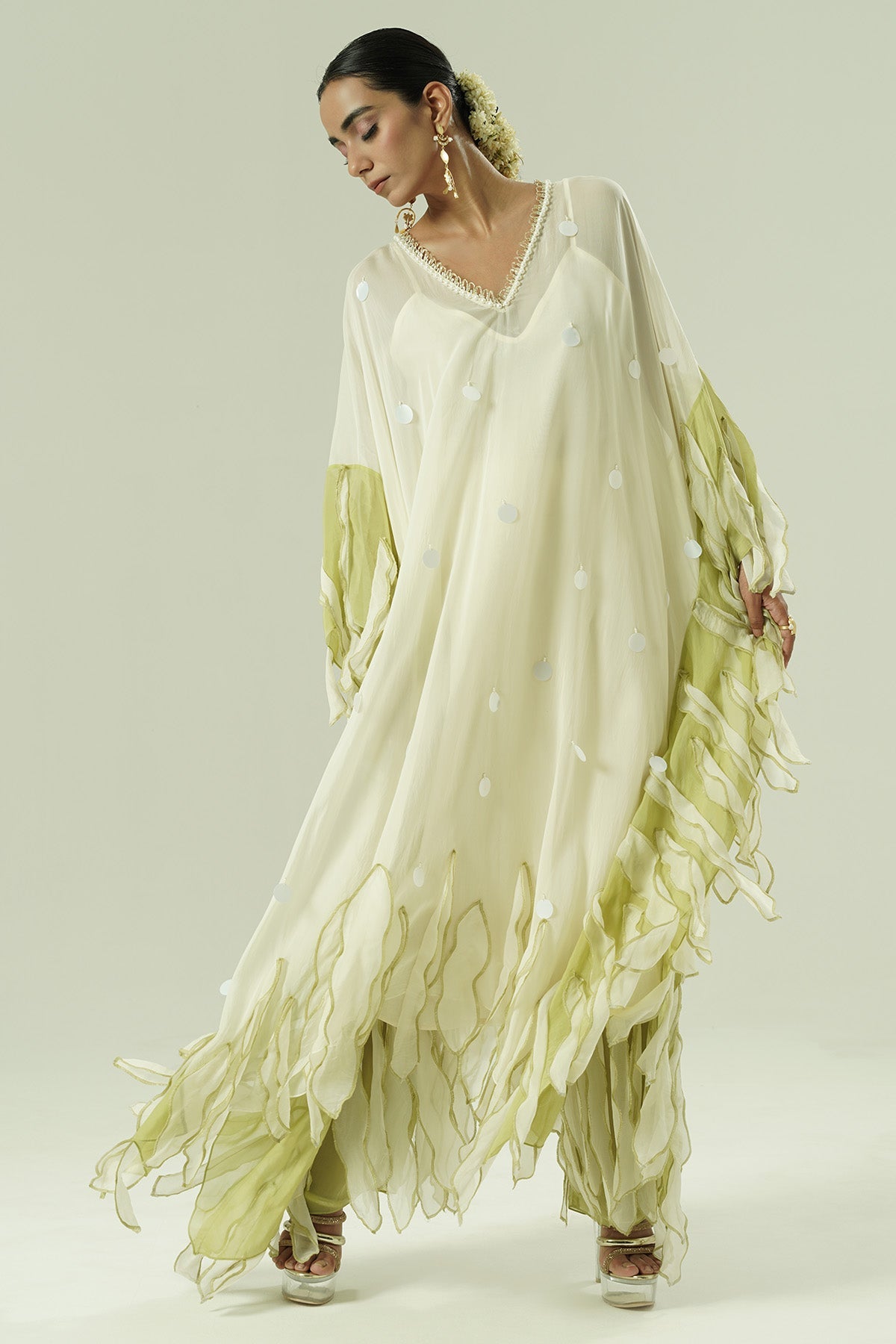 Buy Ivory Crepe Beadwork Kurta Set for women by Shwetanga Designer online available at scrollnshops