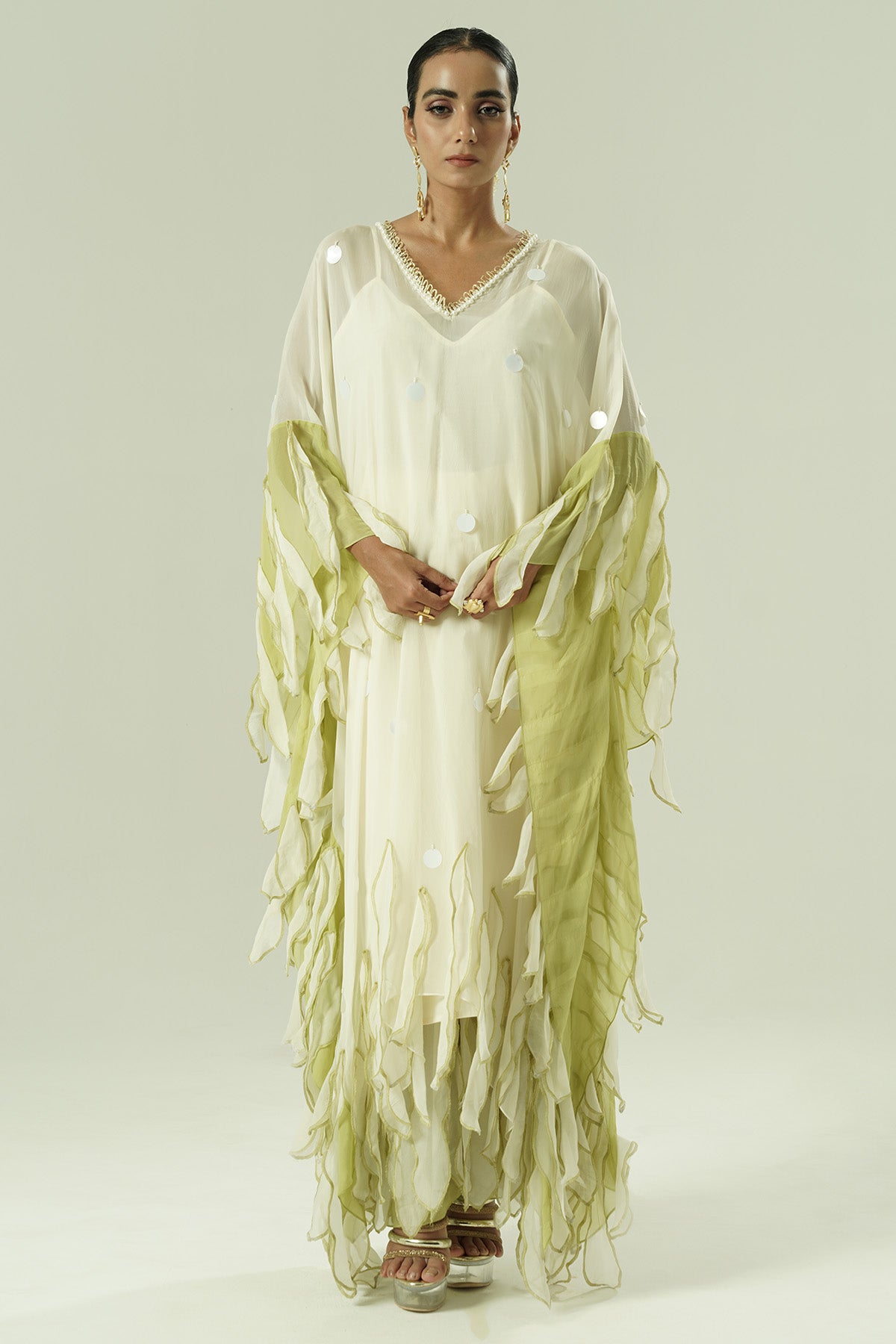 Ivory Crepe Beadwork Kurta Set