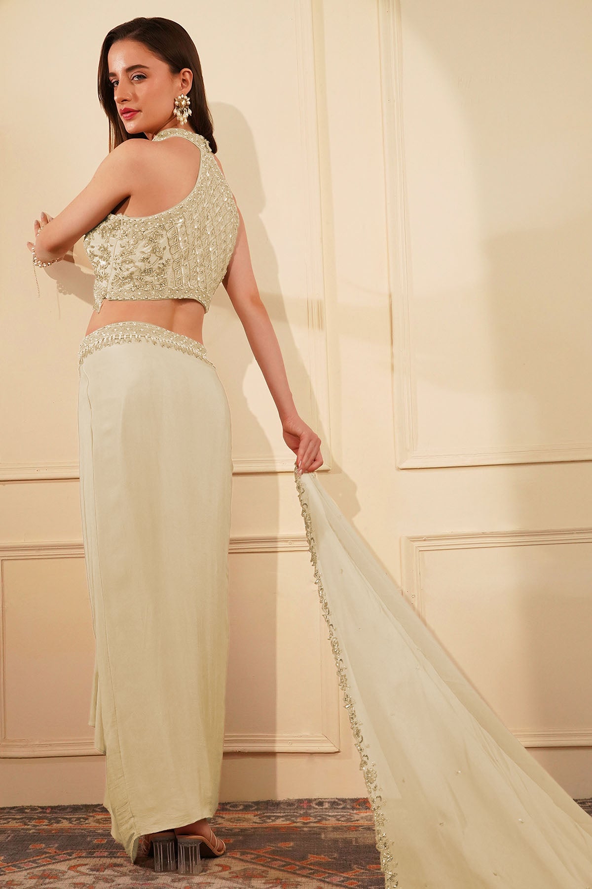 Ivory Crepe Indo-Western Set