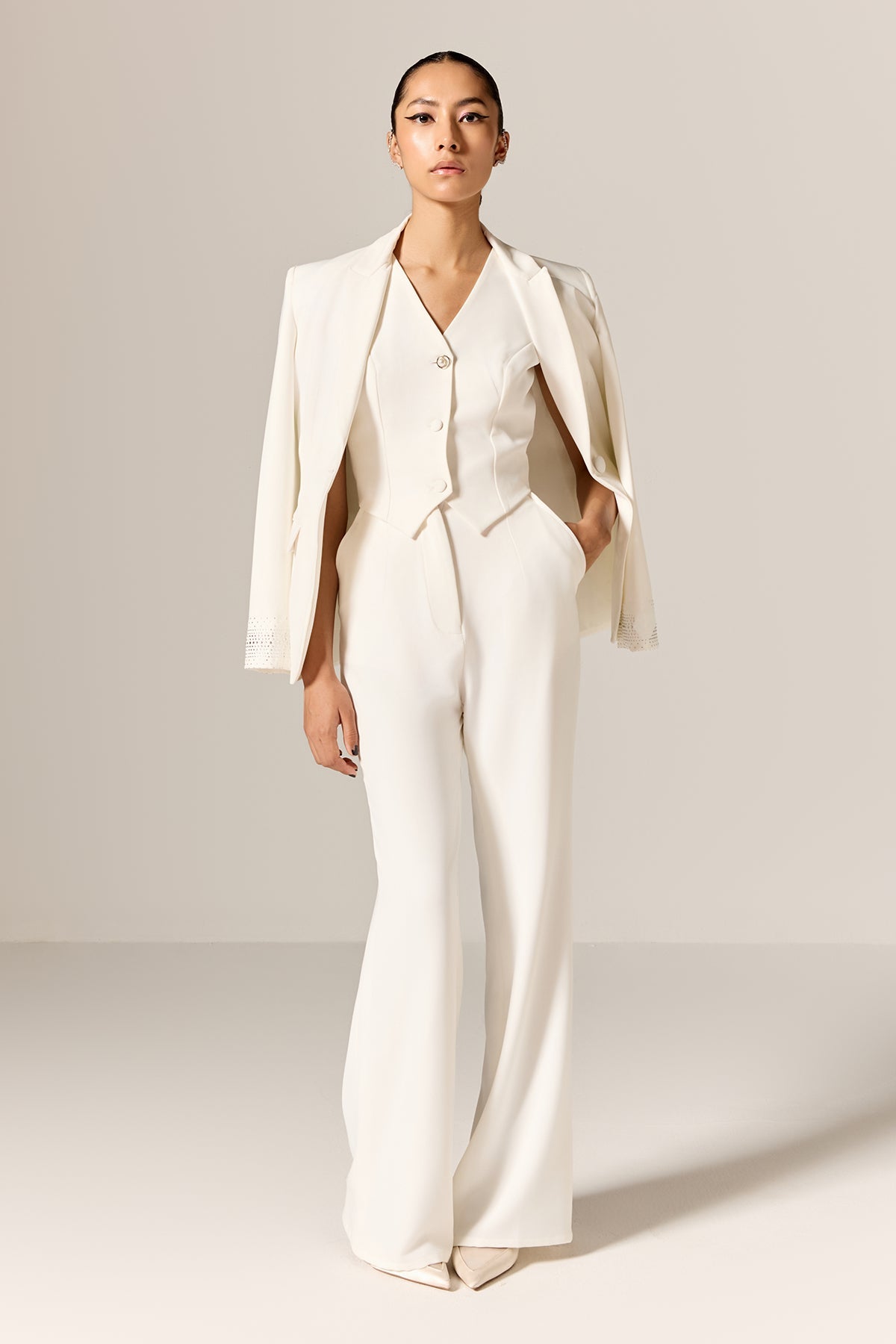 Buy Ivory Crepe Twill Co-ord Set by Manika Nanda for Women online at ScrollnShops