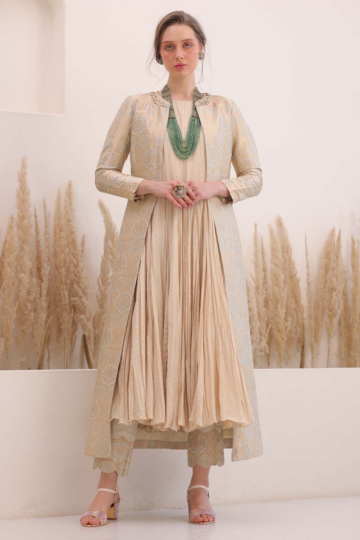 Ivory Crinkled Anarkali Set