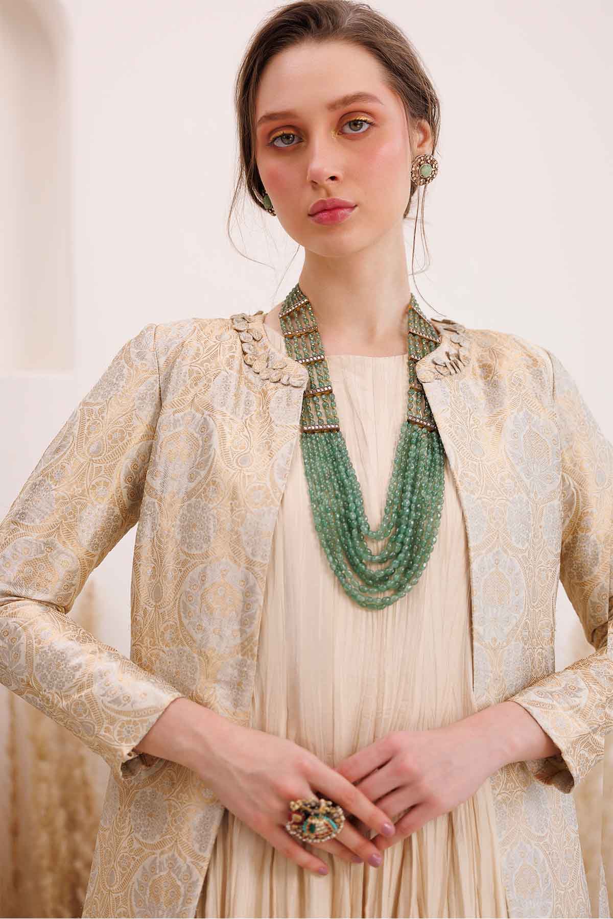 Ivory Crinkled Anarkali Set