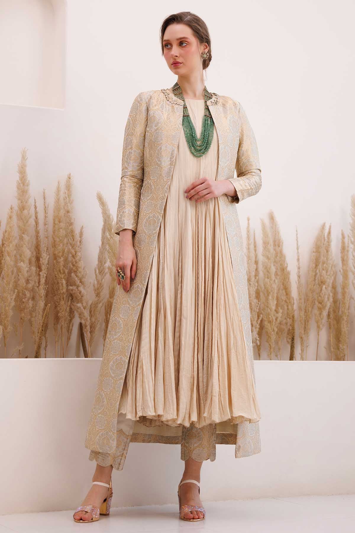 Chhaya Mehrotra Ivory Crinkled Anarkali Set for women online at ScrollnShops