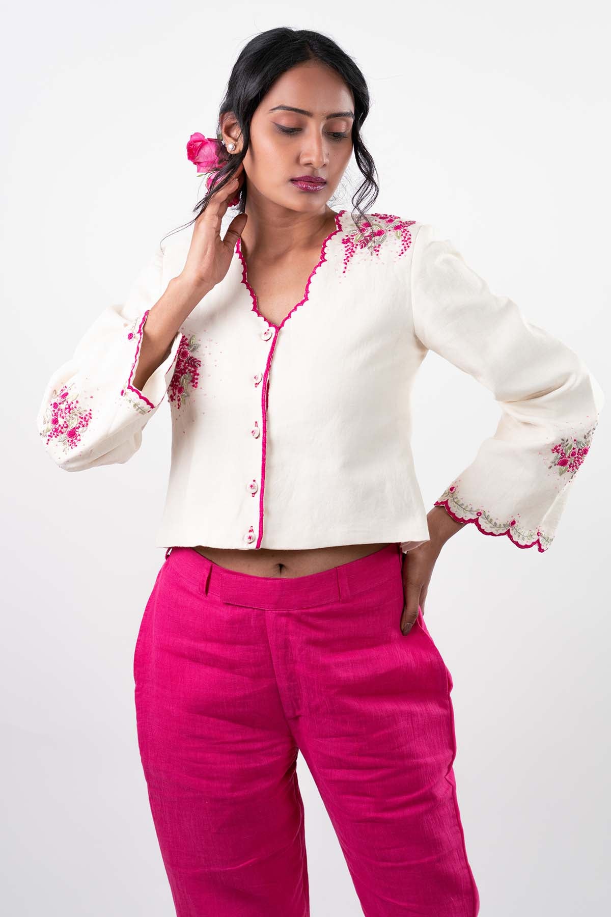 Ivory Crop Shirt & Pink Pants