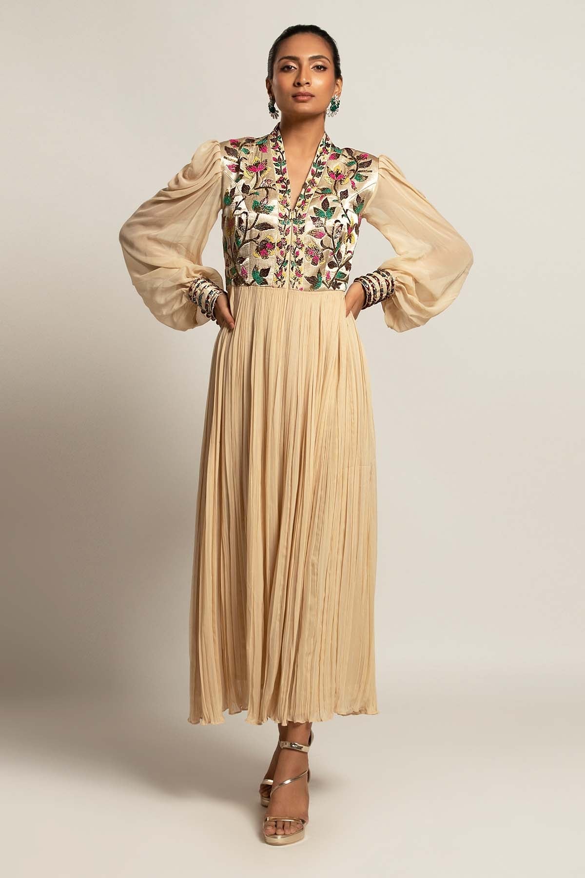 Buy Ivory Crushed Embellished Dress by Sejal Kamdar for women online at ScrollnShops