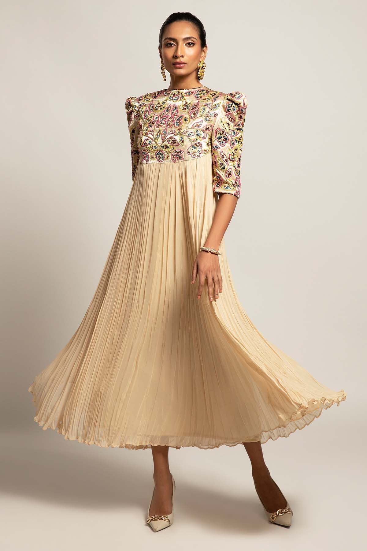 Buy Ivory Crushed Patchwork Dress by Sejal Kamdar for women online at ScrollnShops