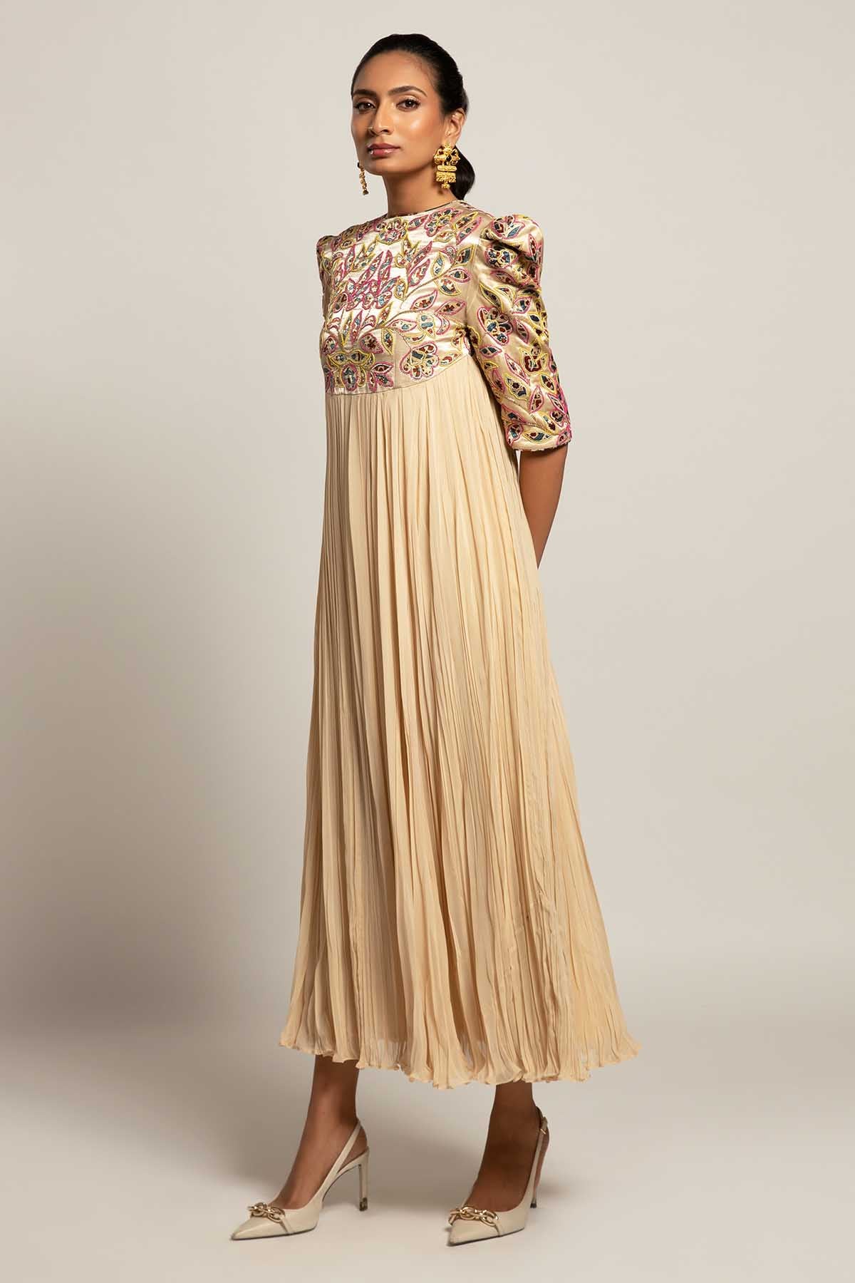 Ivory Crushed Patchwork Dress