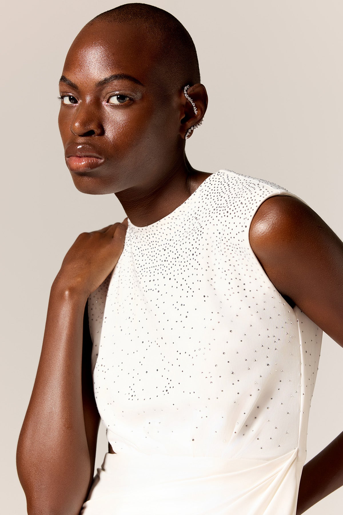 Ivory Cut-Out Draped Midi Dress