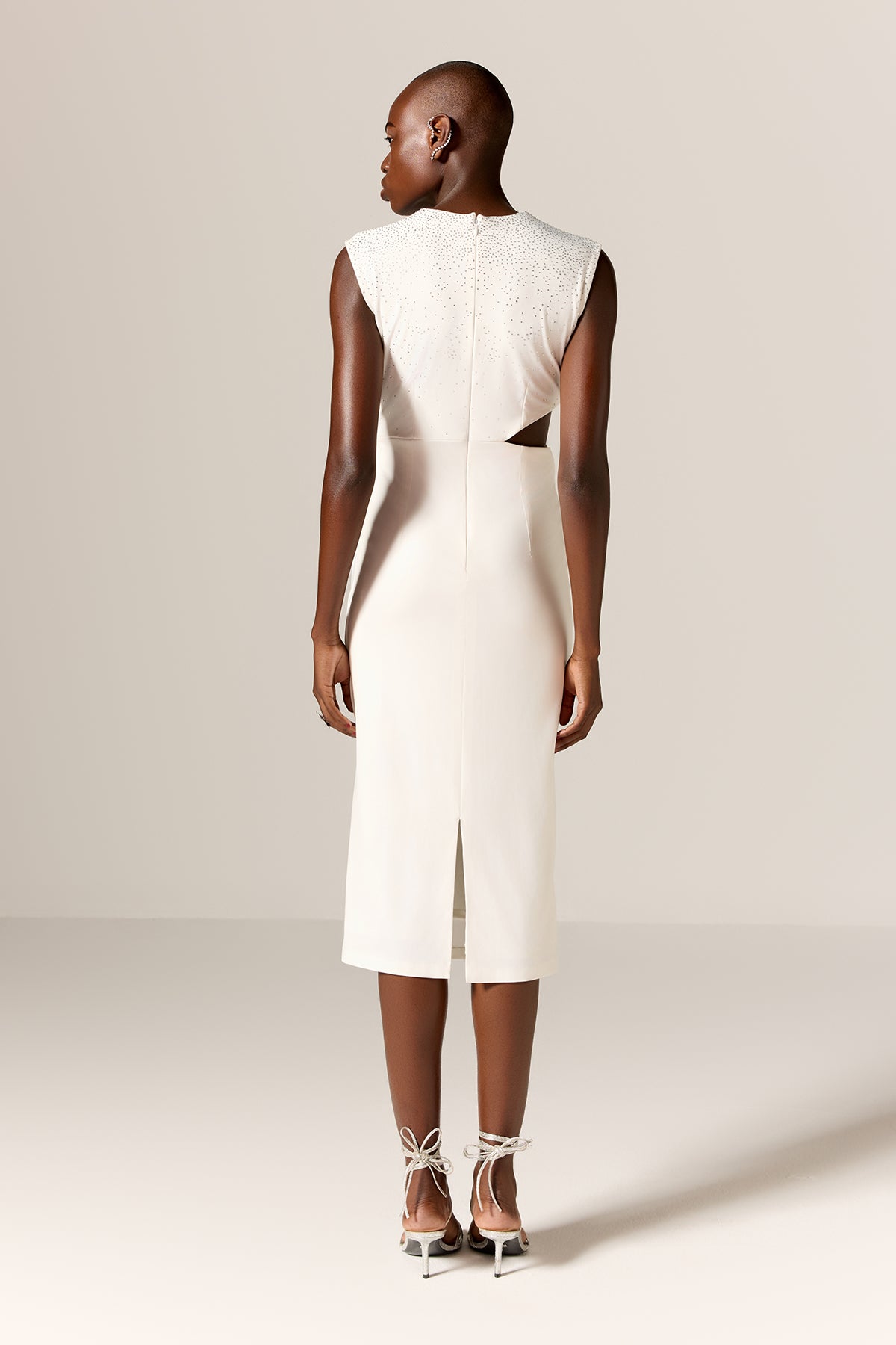 Ivory Cut-Out Draped Midi Dress