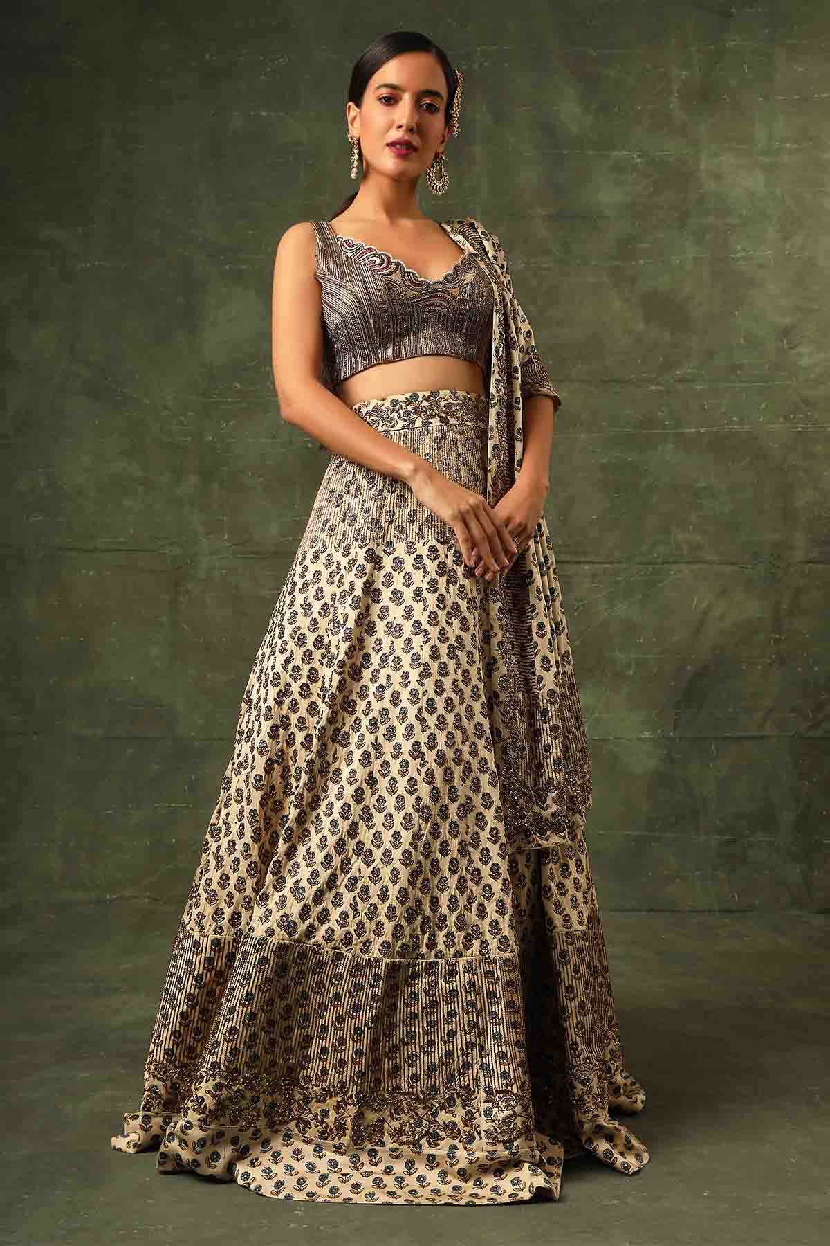 Sejal Kamdar Ivory Cutdana Work Lehenga Set for women online at ScrollnShops