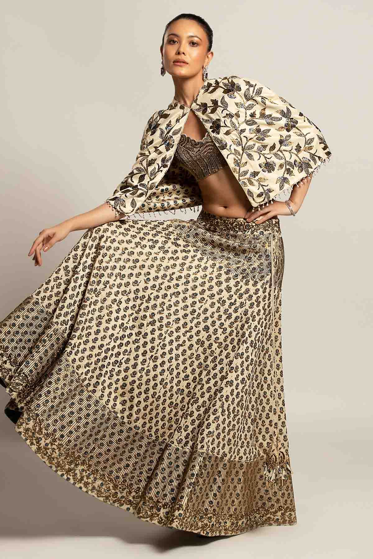 Buy Ivory Cutpipe Work Lehenga Set by Sejal Kamdar for women online at ScrollnShops