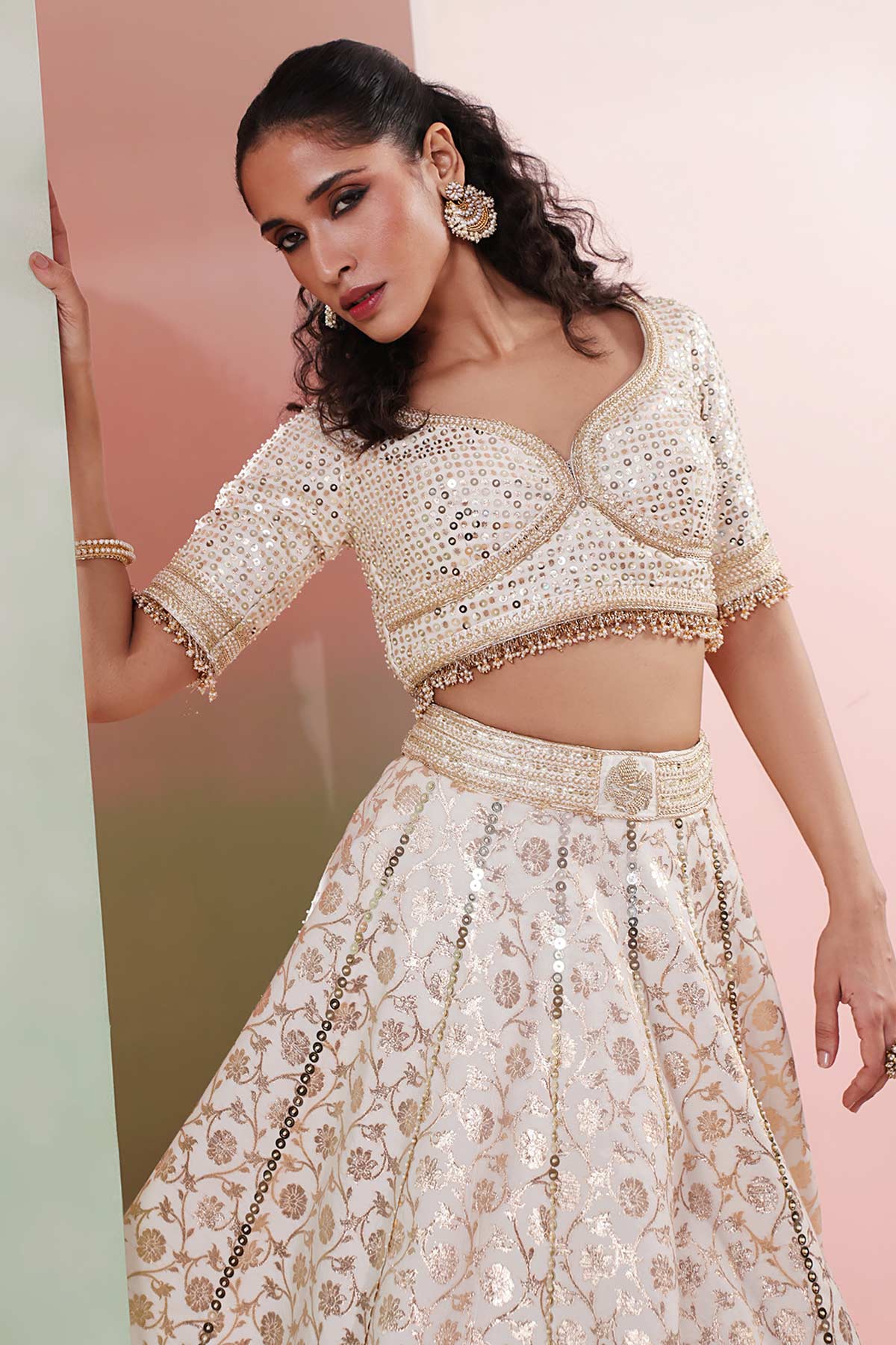 Ivory Dabka & Pearl Lehenga Set