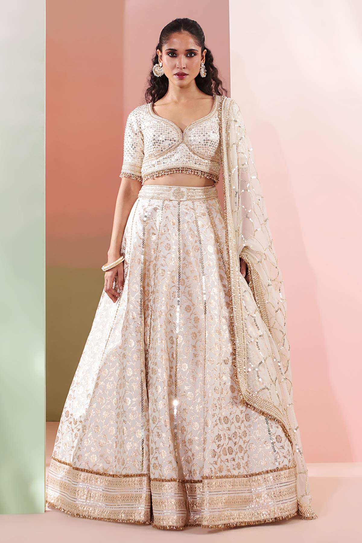 Buy Ivory Dabka & Pearl Lehenga Set Set for women by Priyanka Jain online available at scrollnshops